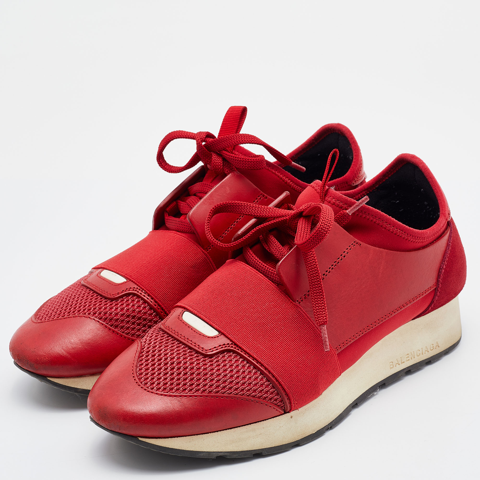 

Balenciaga Red Leather and Mesh Race Runner Low Top Sneakers Size