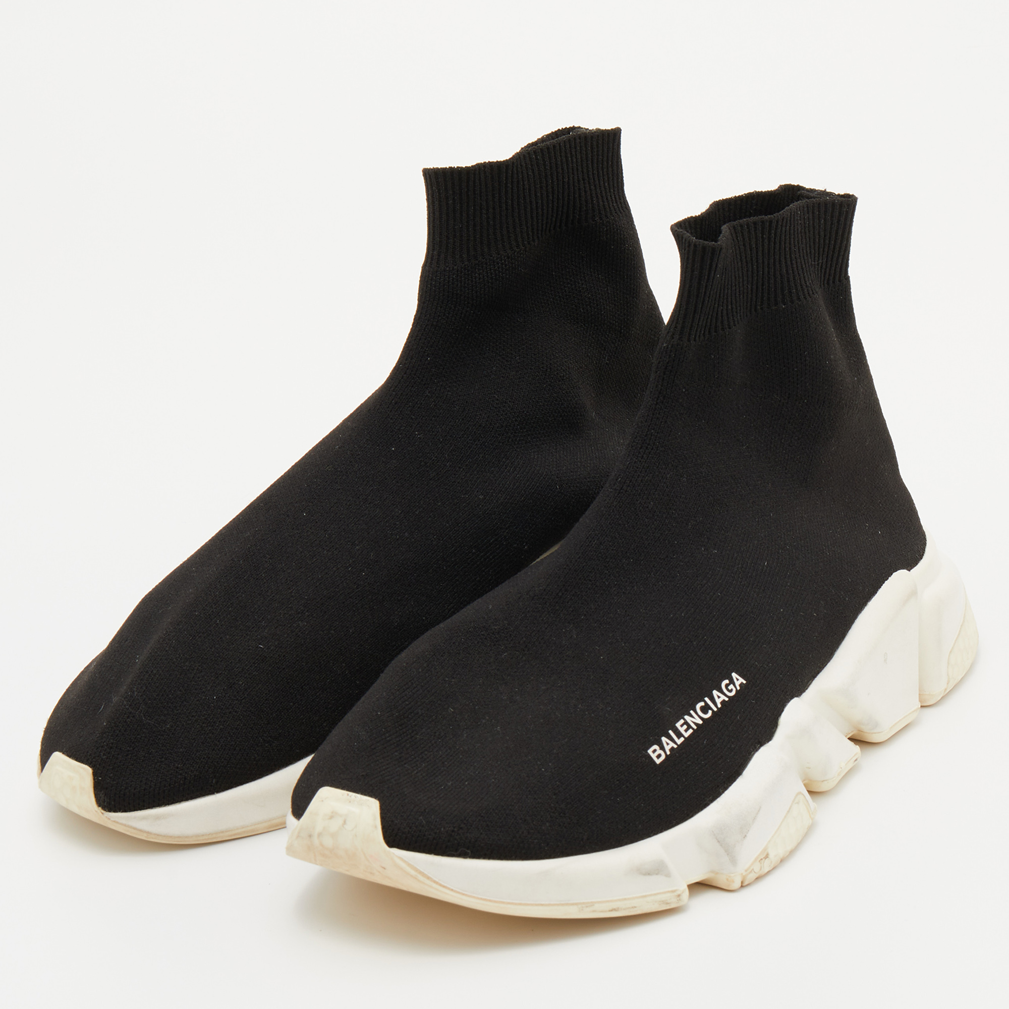 

Balenciaga Black Knit Fabric Speed Trainer Slip On Sneakers Size