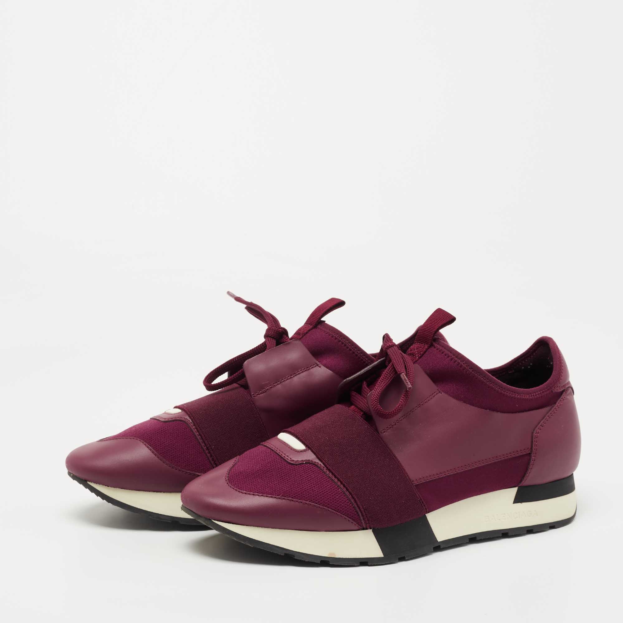 

Balenciaga Burgundy Leather and Fabric Race Runner Sneakers Size