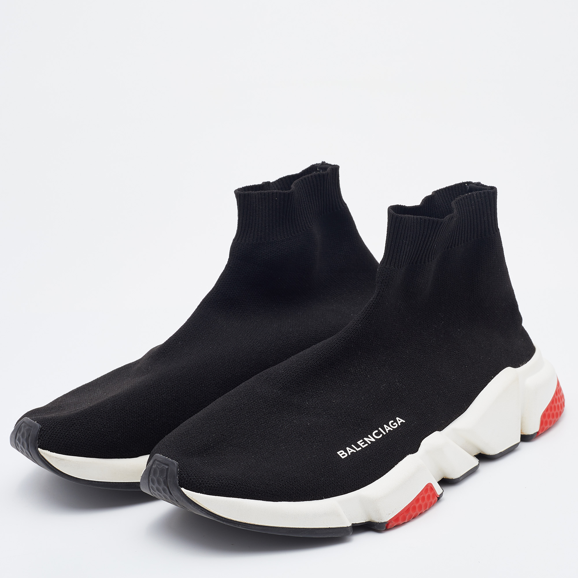 

Balenciaga Black Knit Fabric Speed 2.0 Slip On Sneakers Size