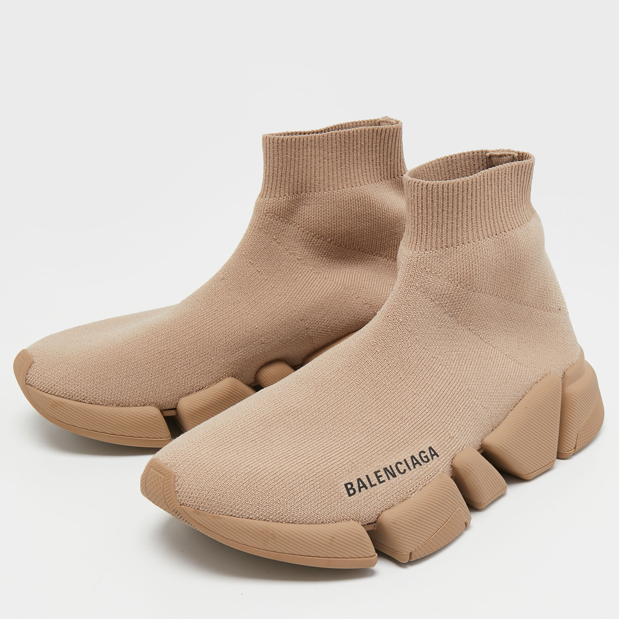 

Balenciaga Light Brown Knit Fabric Speed Trainer Sneakers Size