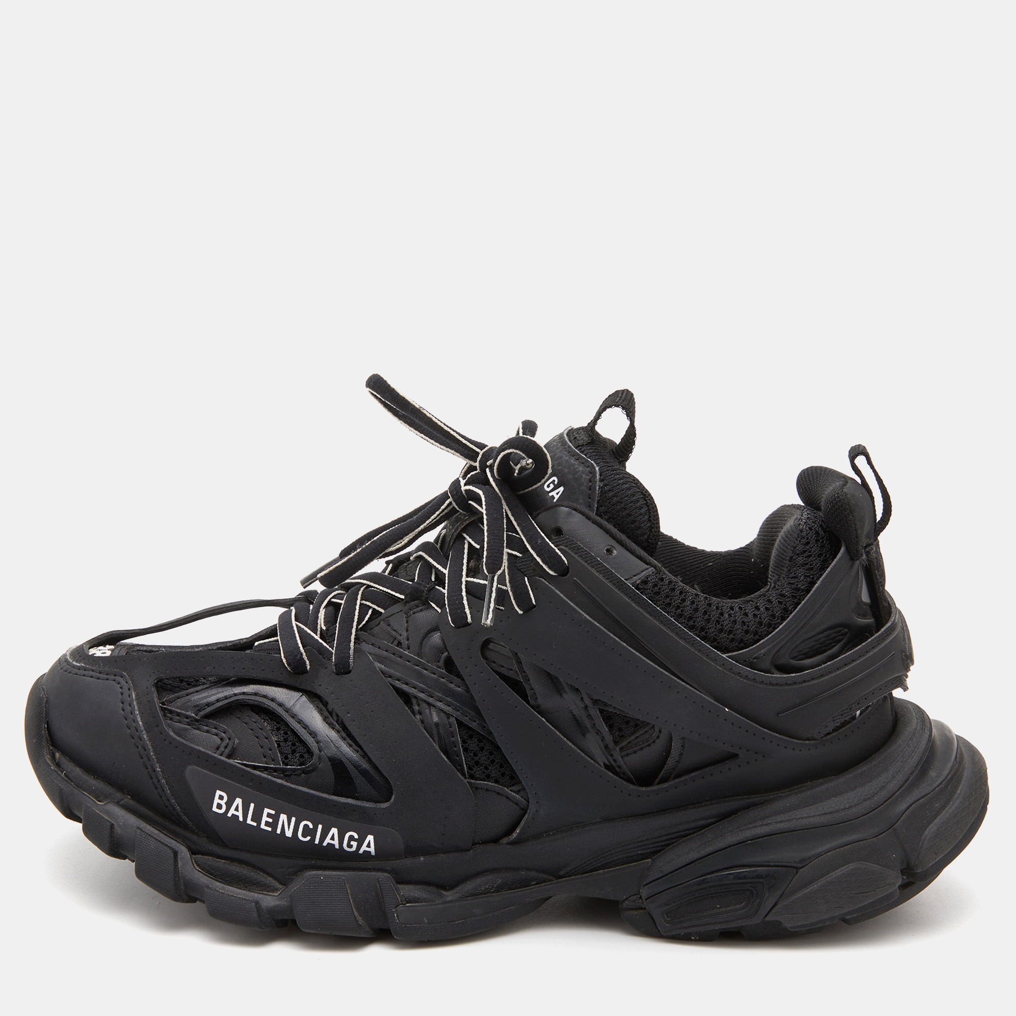 Pre-owned Balenciaga Black Neoprene, Leather And Mesh Track Sneakers Size 38