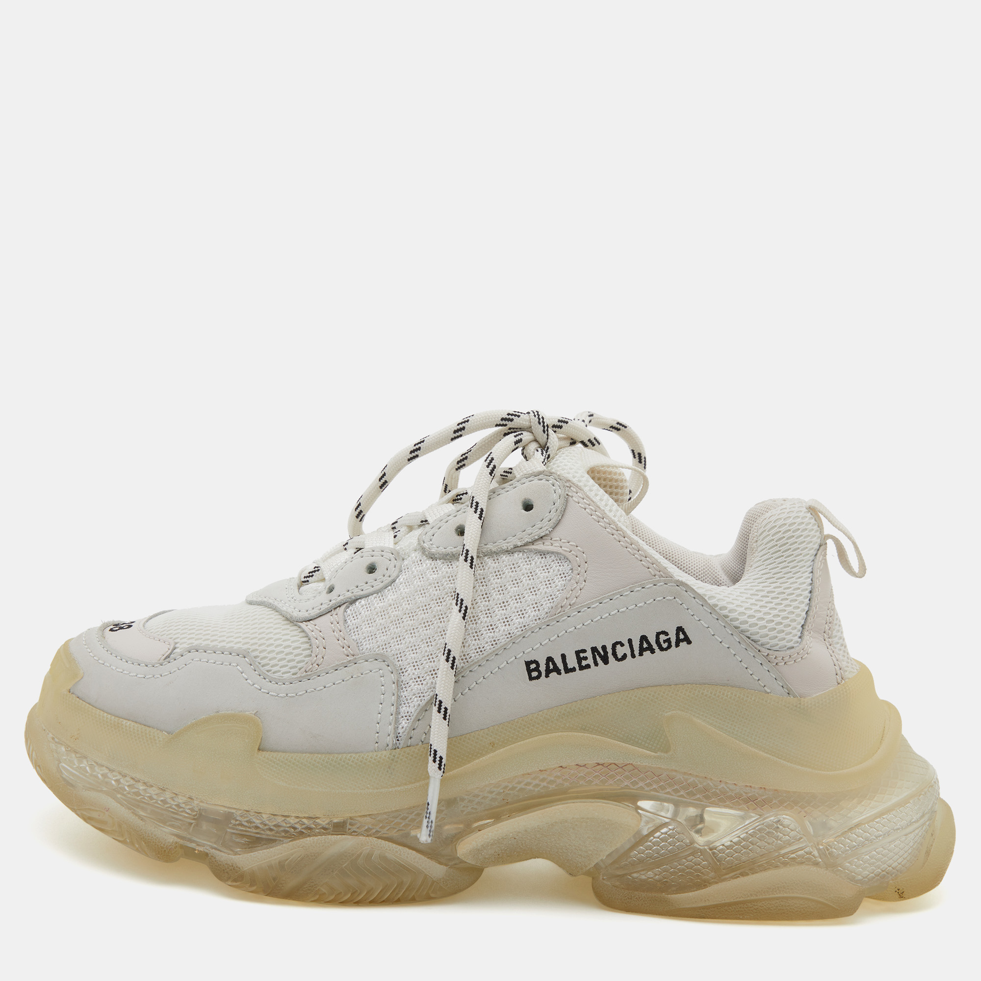 Pre-owned Balenciaga White Leather And Mesh Triple S Clear Sneakers Size 38