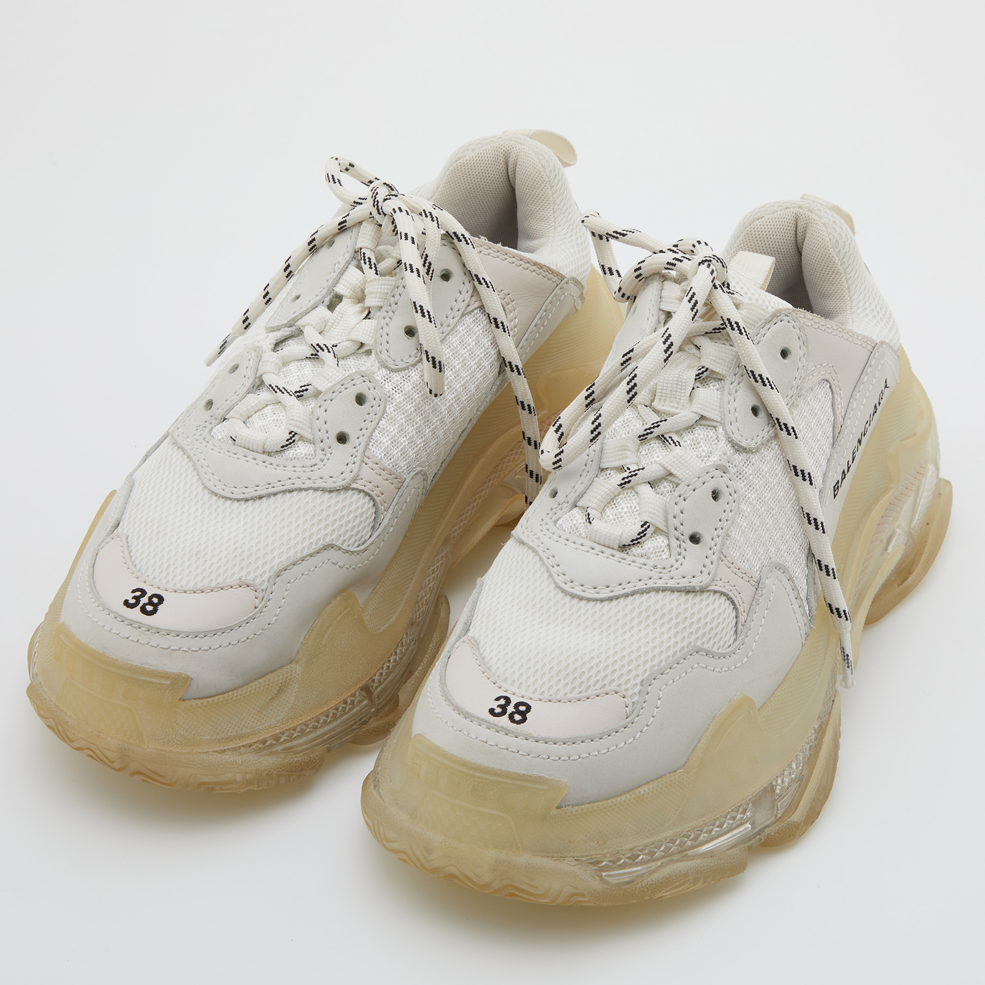 

Balenciaga White Leather and Mesh Triple S Clear Sneakers Size