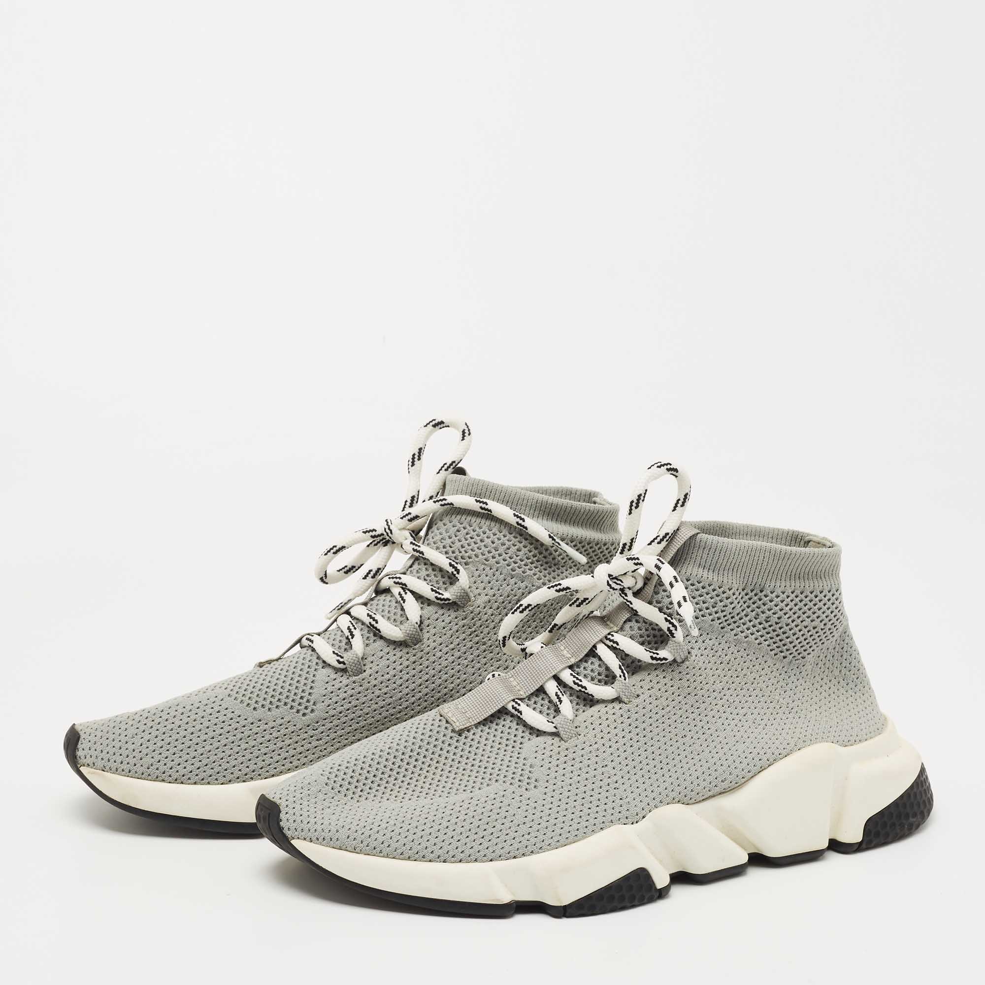 

Balenciaga Grey Knit Fabric Speed Lace Up Sneakers Size
