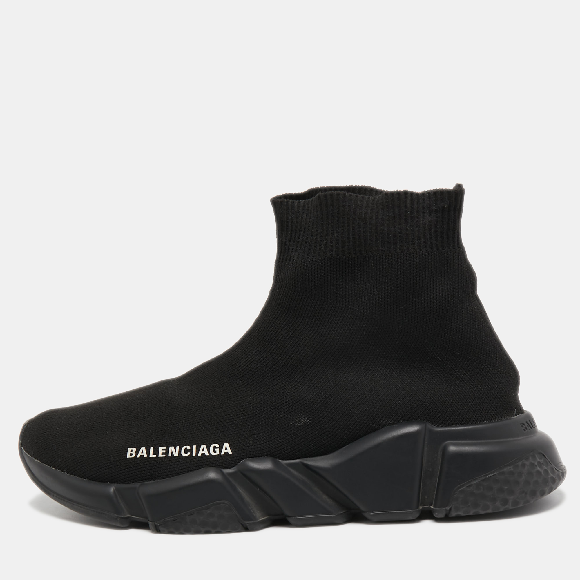 Pre-owned Balenciaga Black Knit Fabric Speed Trainer Sneakers Size 38
