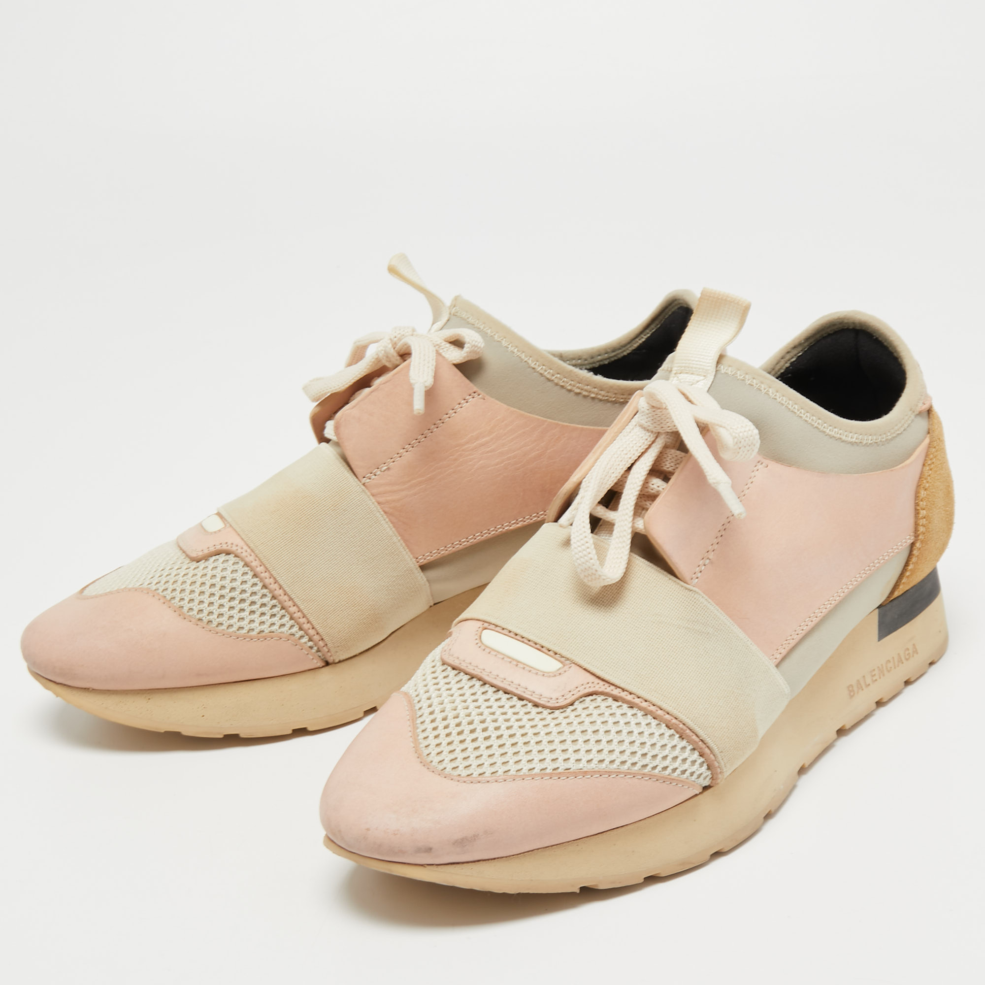 

Balenciaga Tricolor Leather and Mesh Race Runner Sneakers Size, Pink