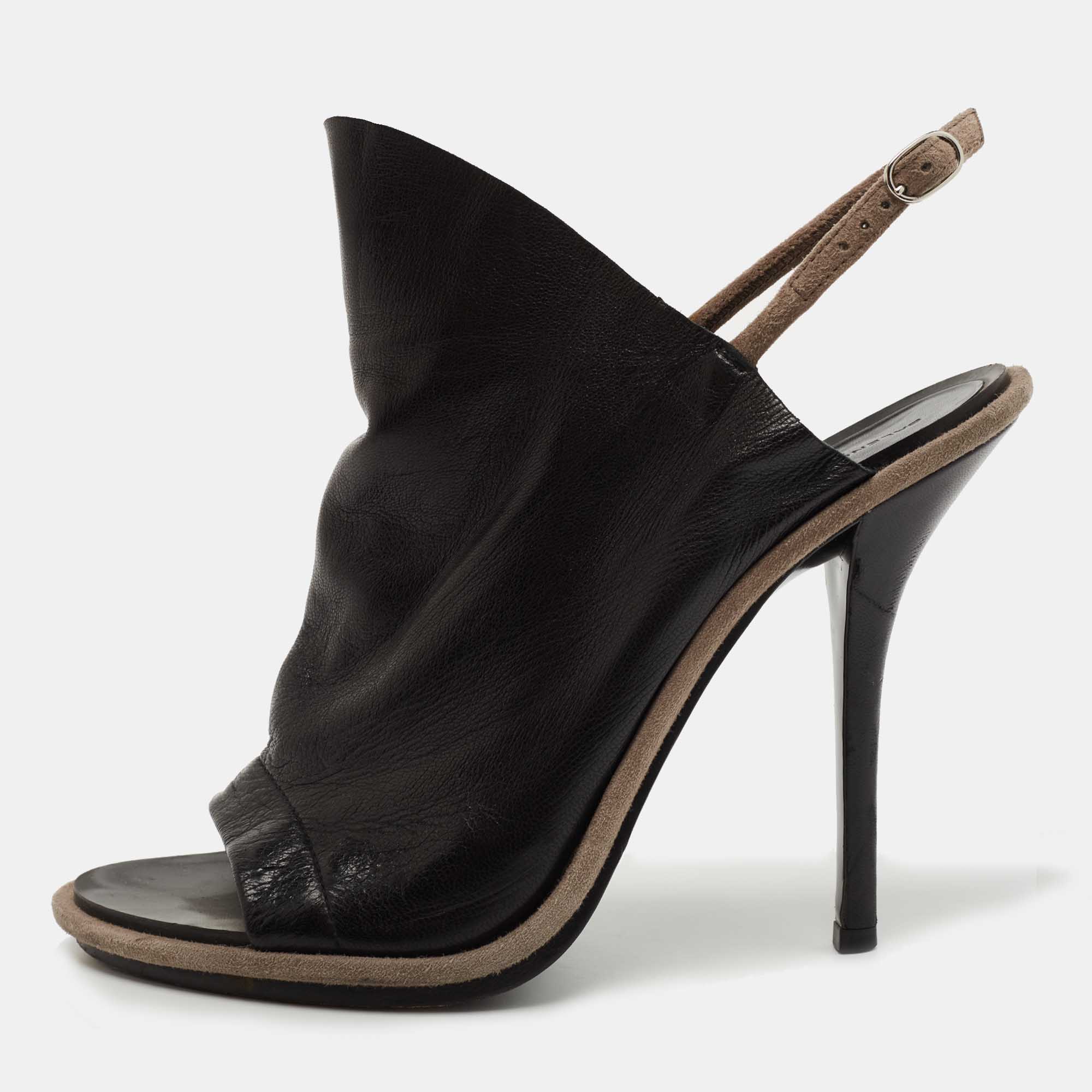 

Balenciaga Black Leather Glove Slingback Sandals Size