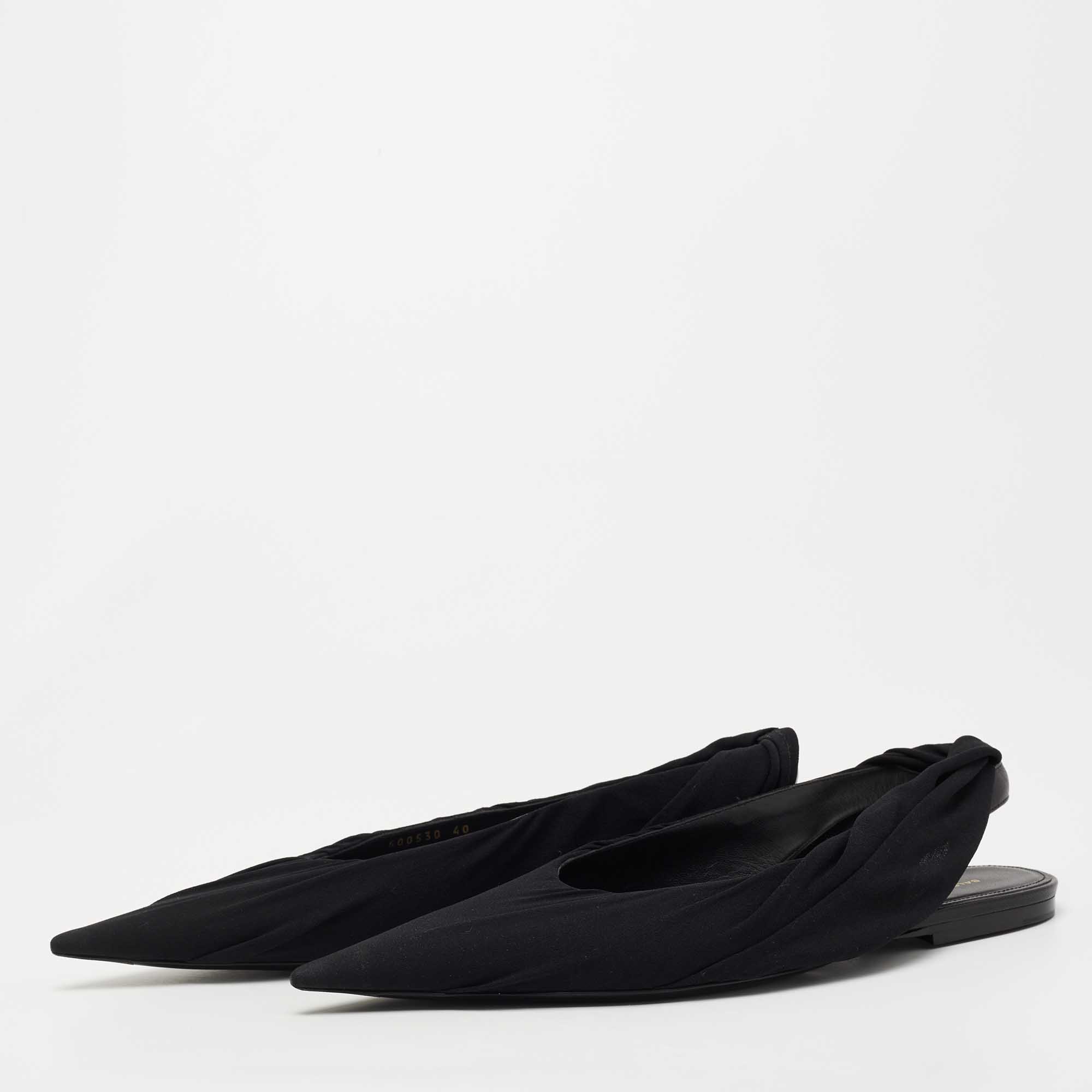 

Balenciaga Black Fabric Knife Pointed Toe Slingback Flats Size
