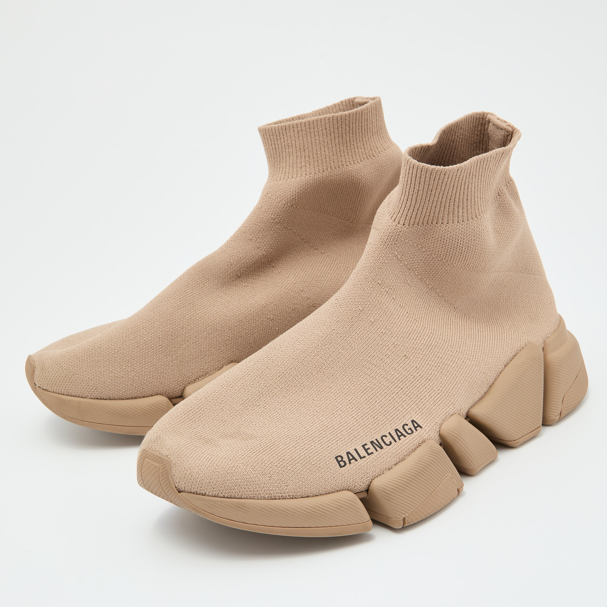 

Balenciaga Beige Knit Fabric Speed Trainer Slip On Sneakers Size