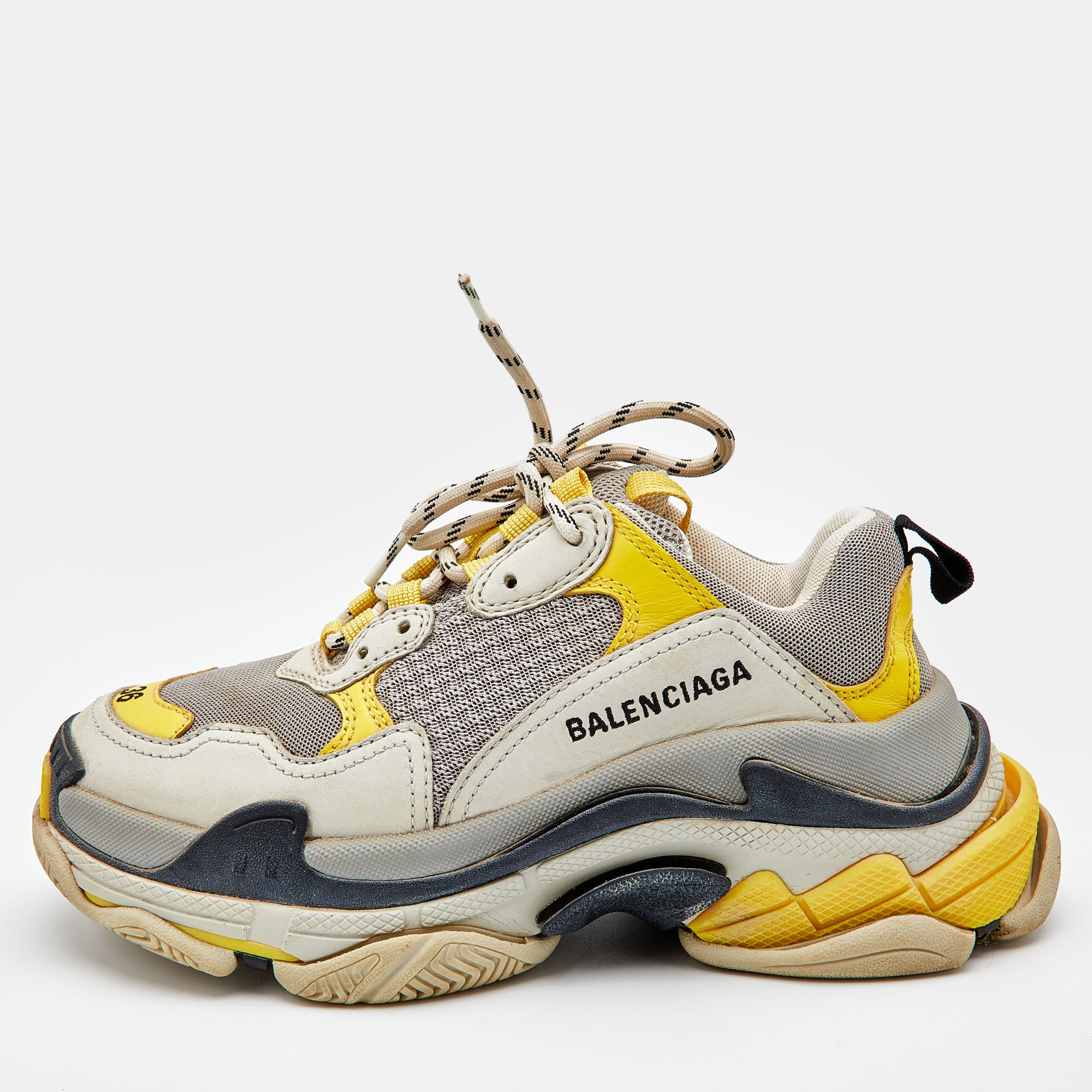 BALENCIAGA Pre-owned Multicolor Nubuck Leather And Mesh Triple S Sneakers Size 36