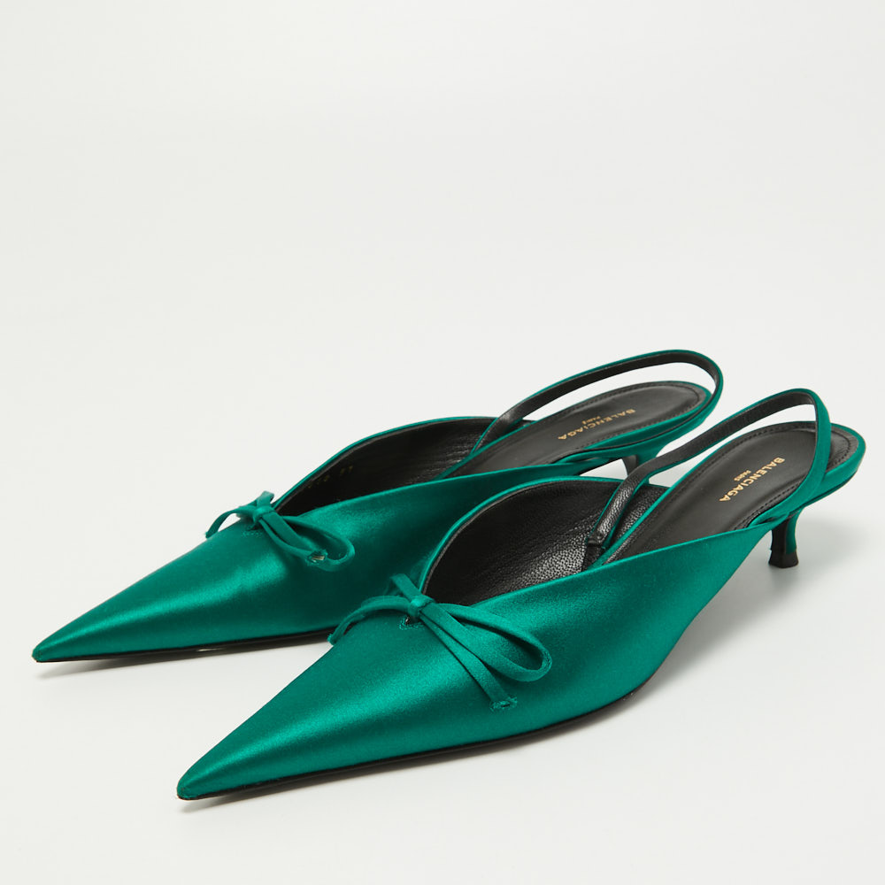 

Balenciaga Green Satin Knife Mules Size