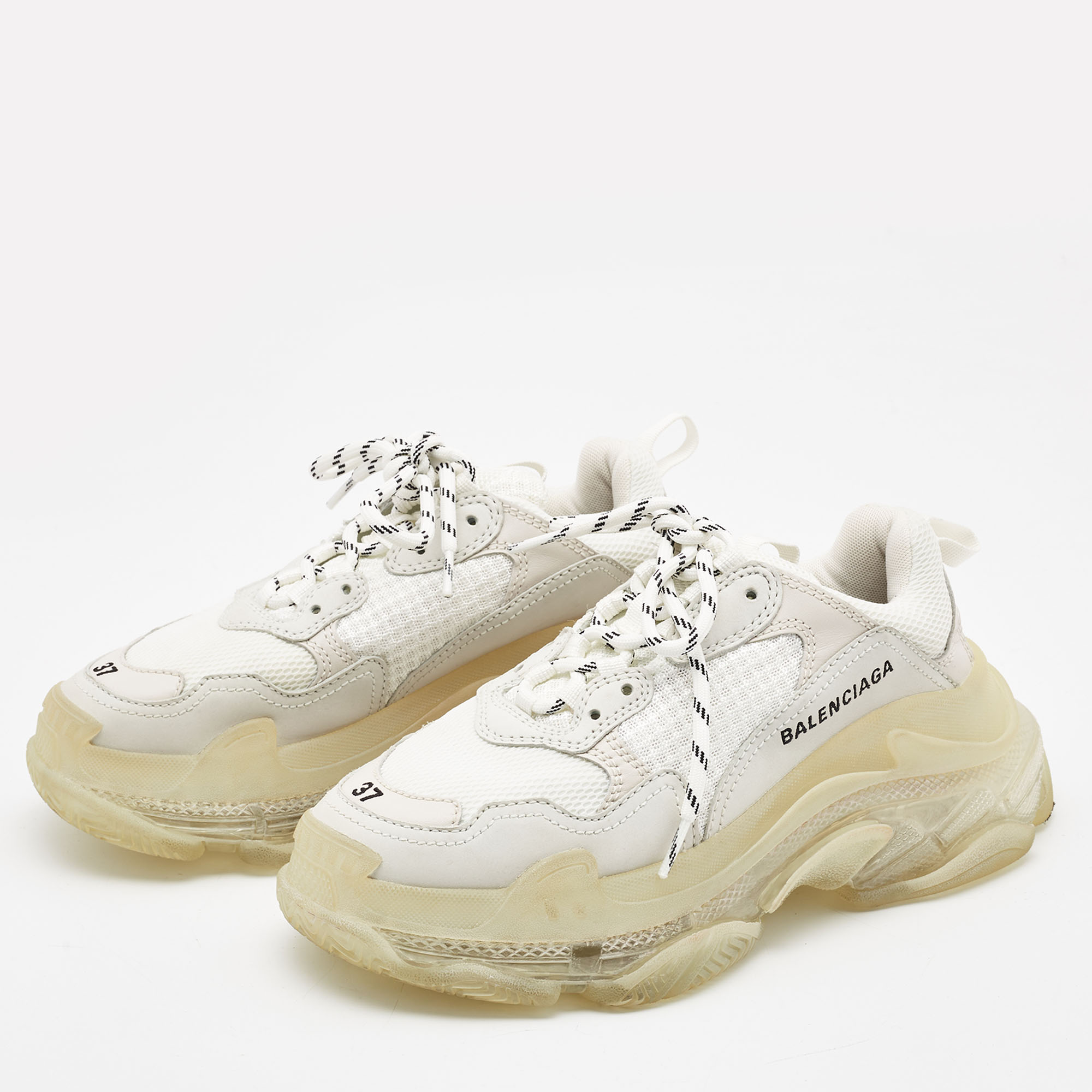 

Balenciaga White Leather and Mesh Triple S Clear Sneakers Size