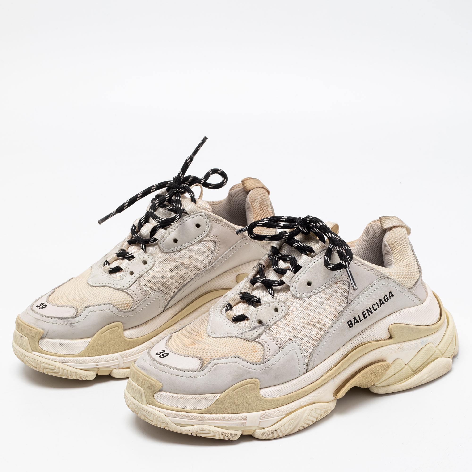 

Balenciaga White Mesh and Leather Triple S Sneakers Size, Grey