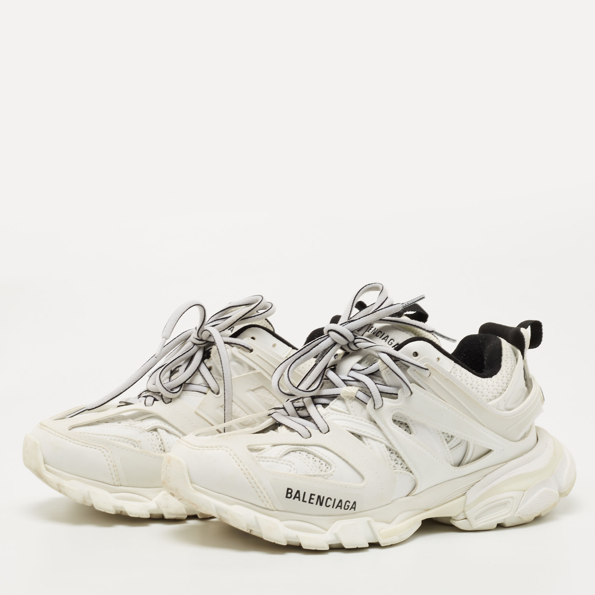 

Balenciaga White Leather and Mesh Track Sneakers Size