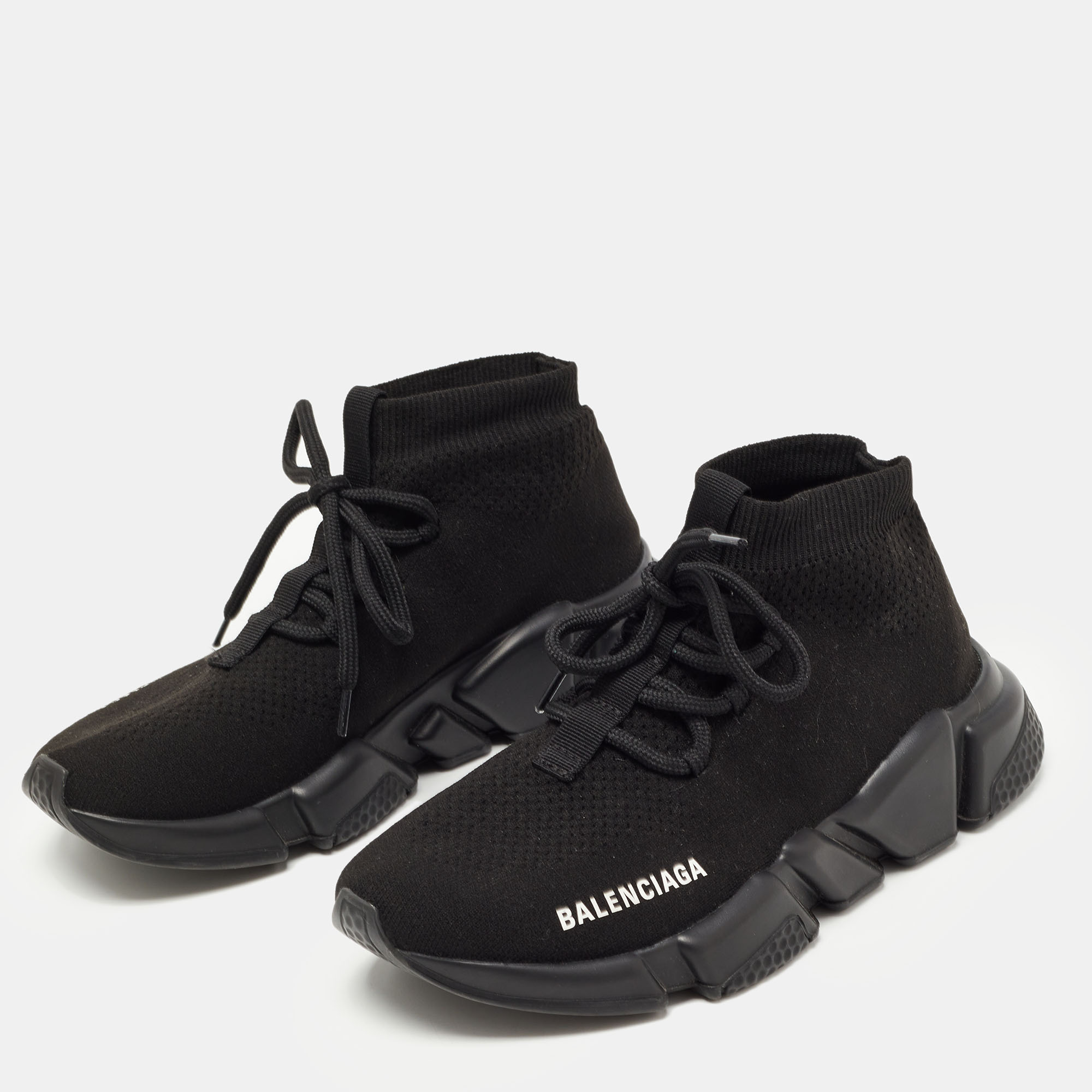 

Balenciaga Black Knit Fabric Speed Trainer Lace Up Sneakers Size
