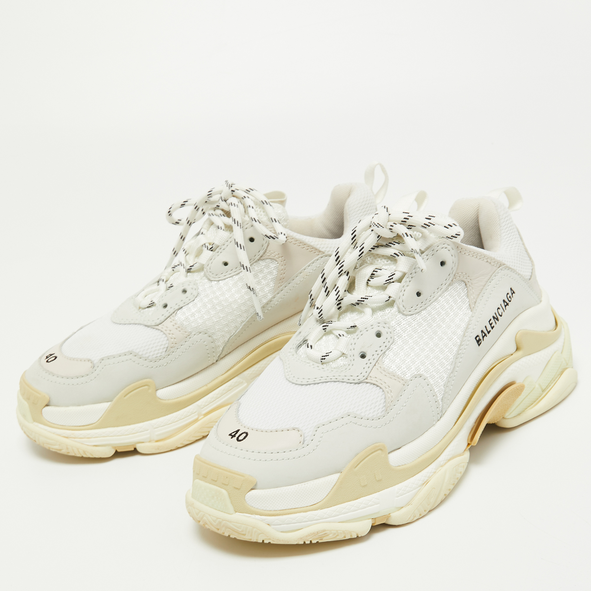 

Balenciaga White Leather and Mesh Triple S Sneakers Size