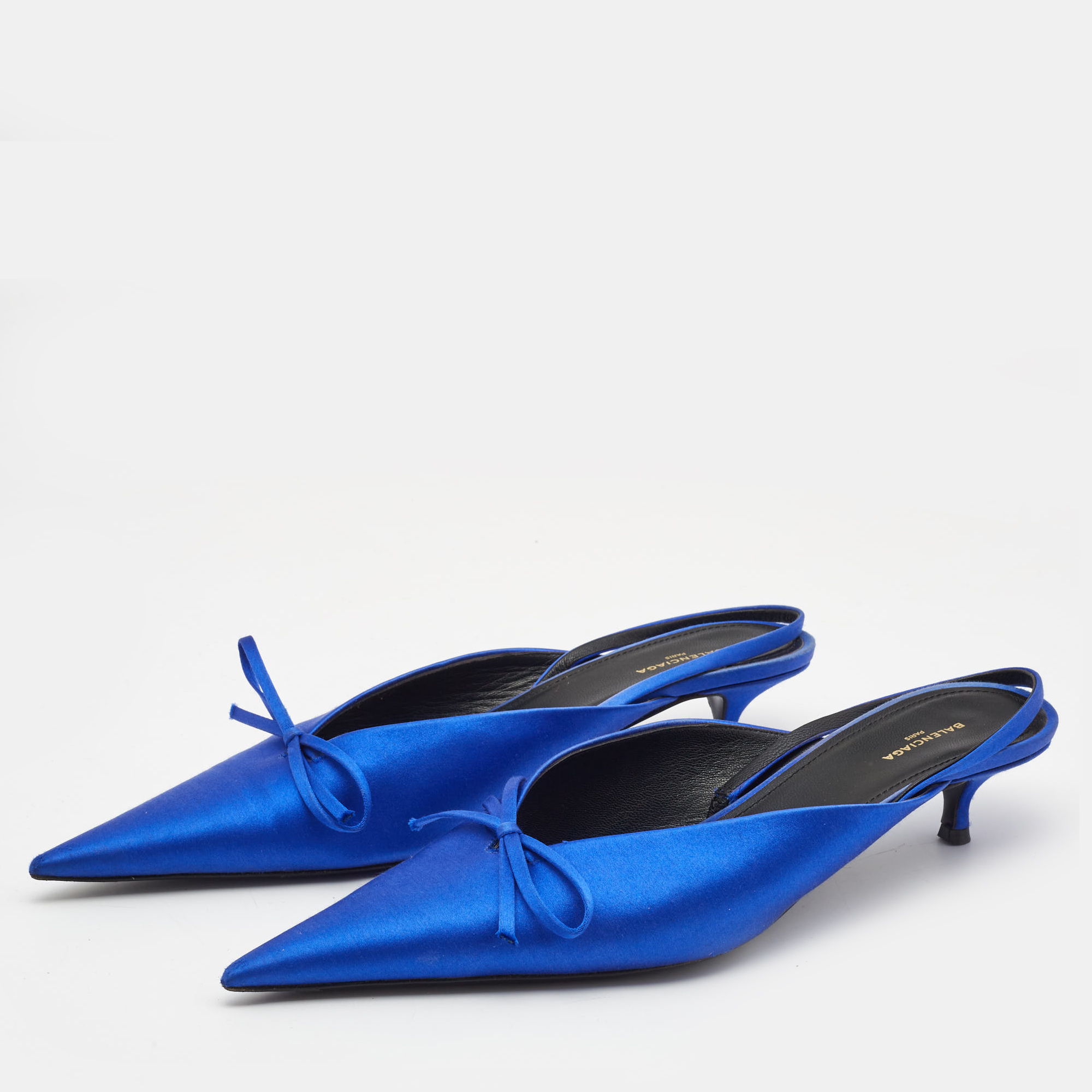 

Balenciaga Blue Satin Bow Knife Slingback Pumps Size