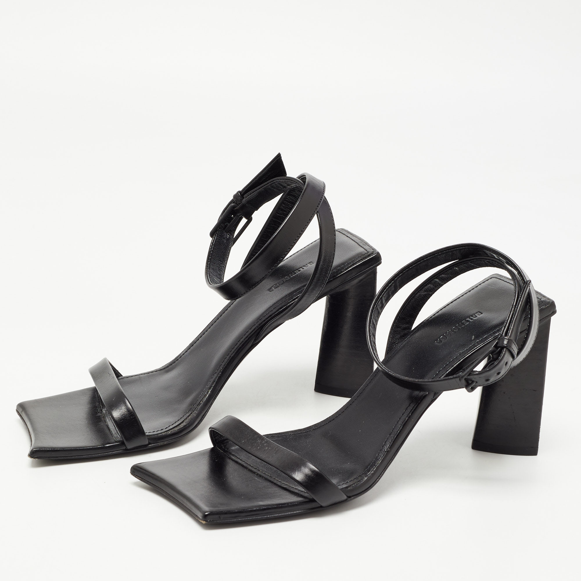 

Balenciaga Black Leather Square Toe Sandals Size