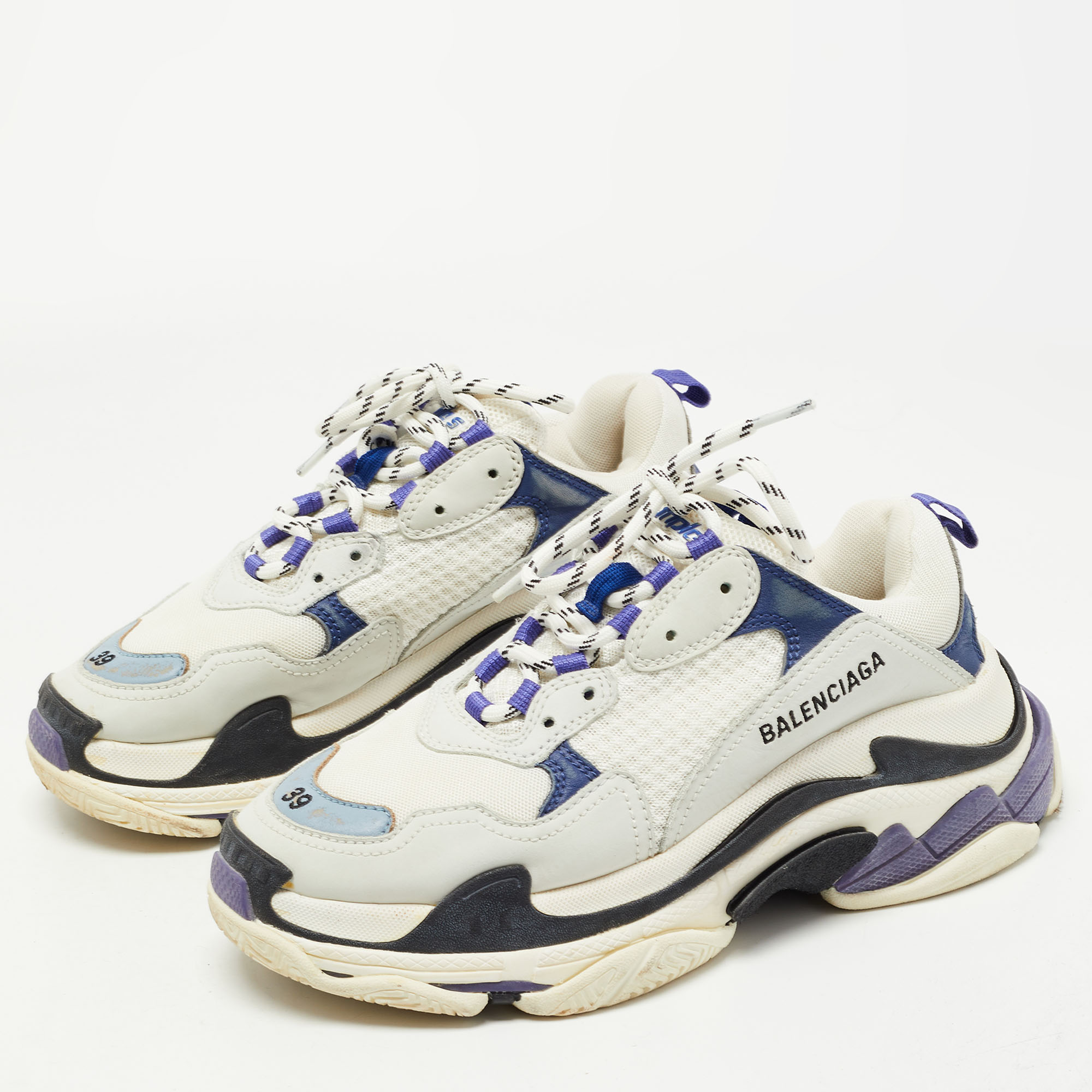 

Balenciaga White/Purple Leather and Mesh Triple S Sneakers Size