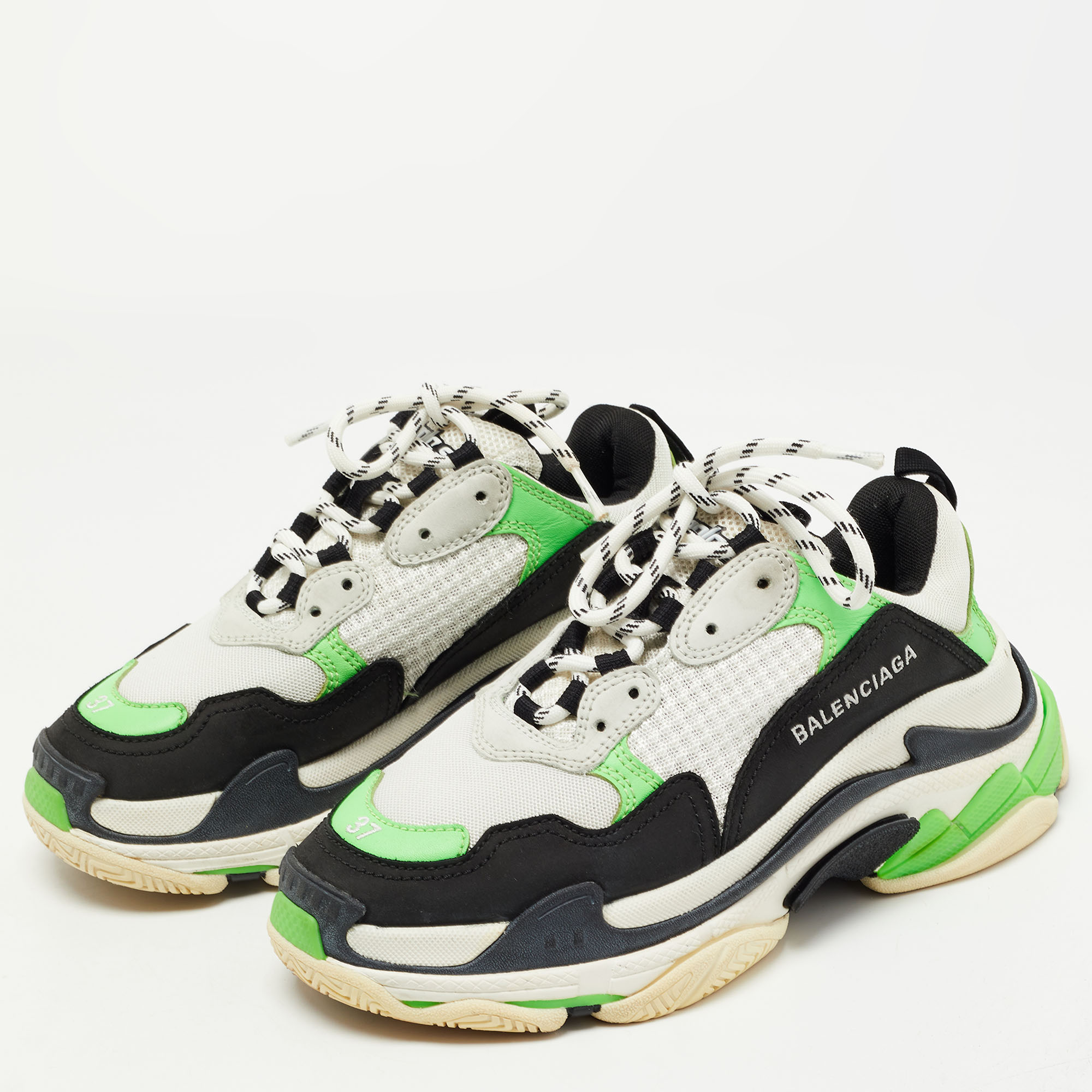 

Balenciaga Tricolor Leather and Mesh Triple S Sneakers Size, Green