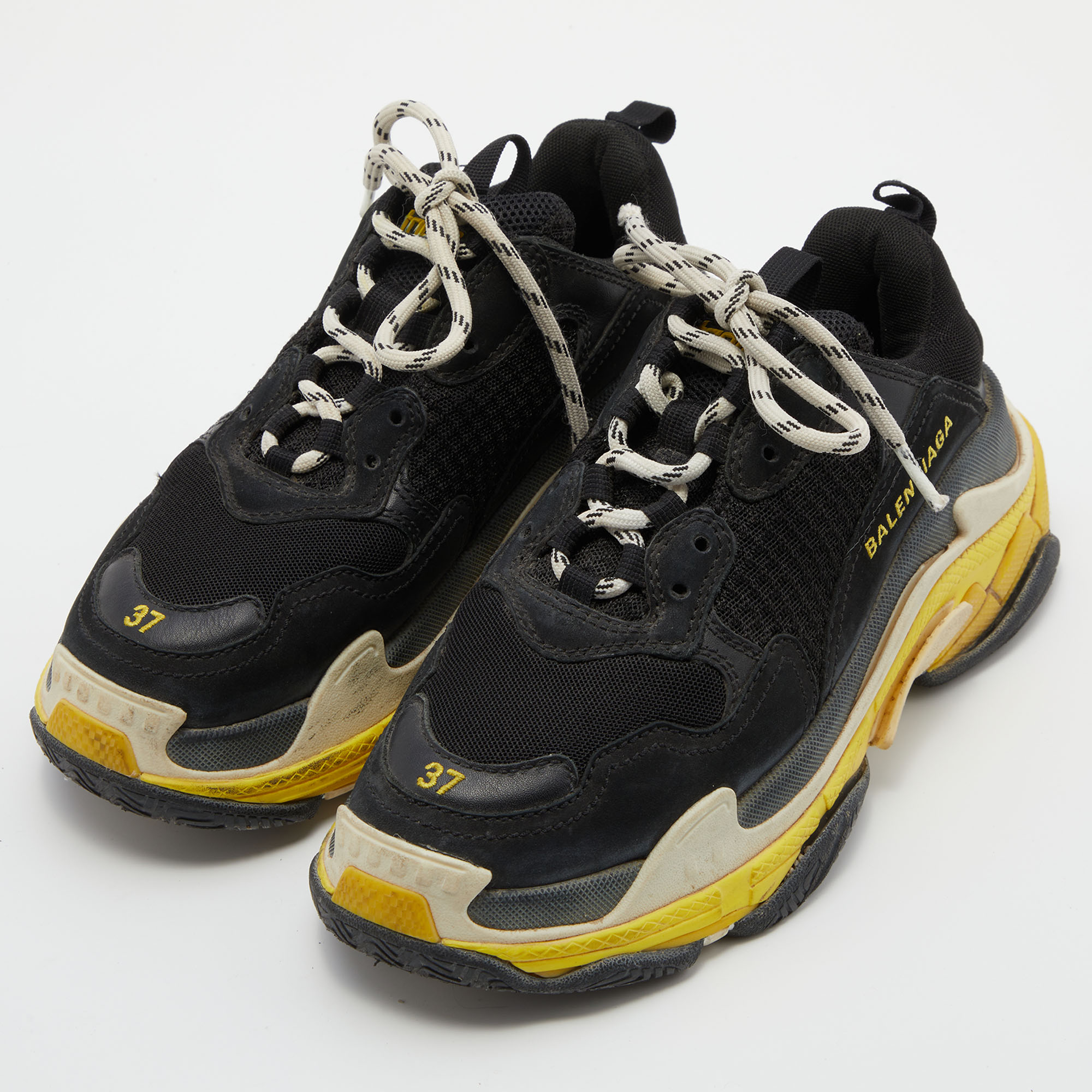 

Balenciaga Black/Yellow Leather and Mesh Triple S Clear Sneakers Size