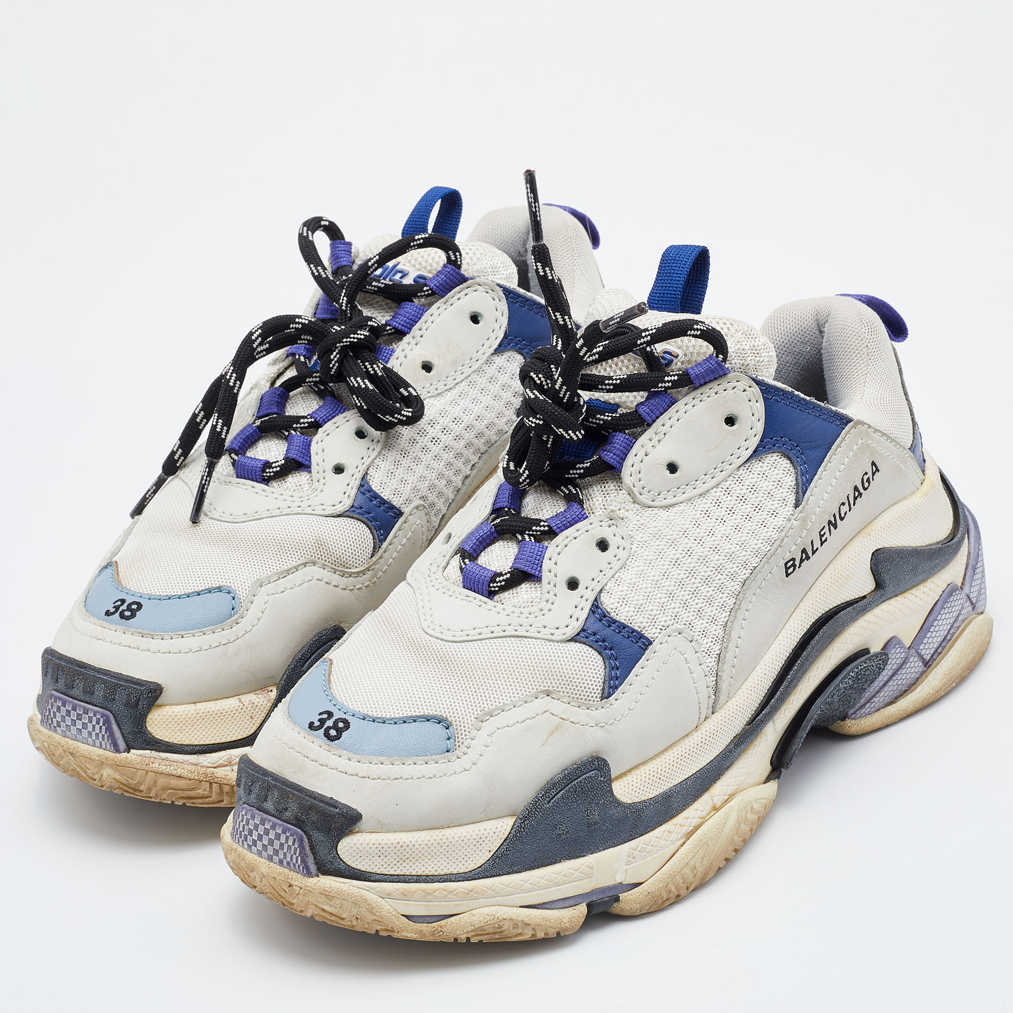 

Balenciaga Tri Color Leather and Mesh Triple S Clear Sneakers Size, Multicolor