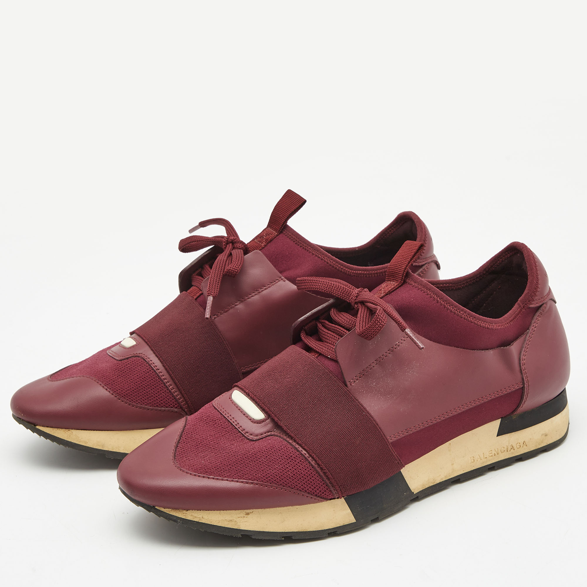 

Balenciaga Burgundy Leather and Mesh Race Runner Low Top Sneakers Size