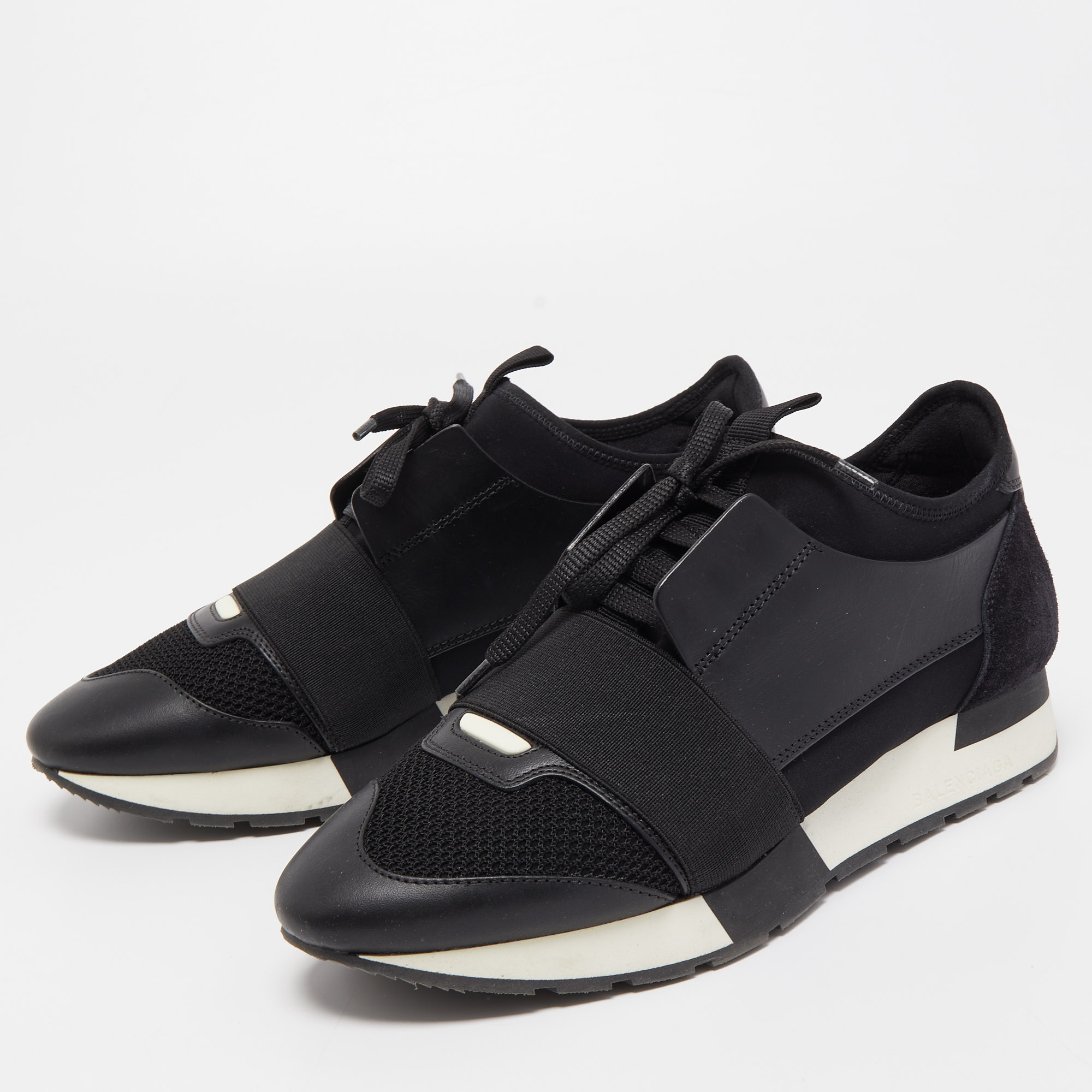 

Balenciaga Black Leather and Mesh Race Runner Sneakers Size