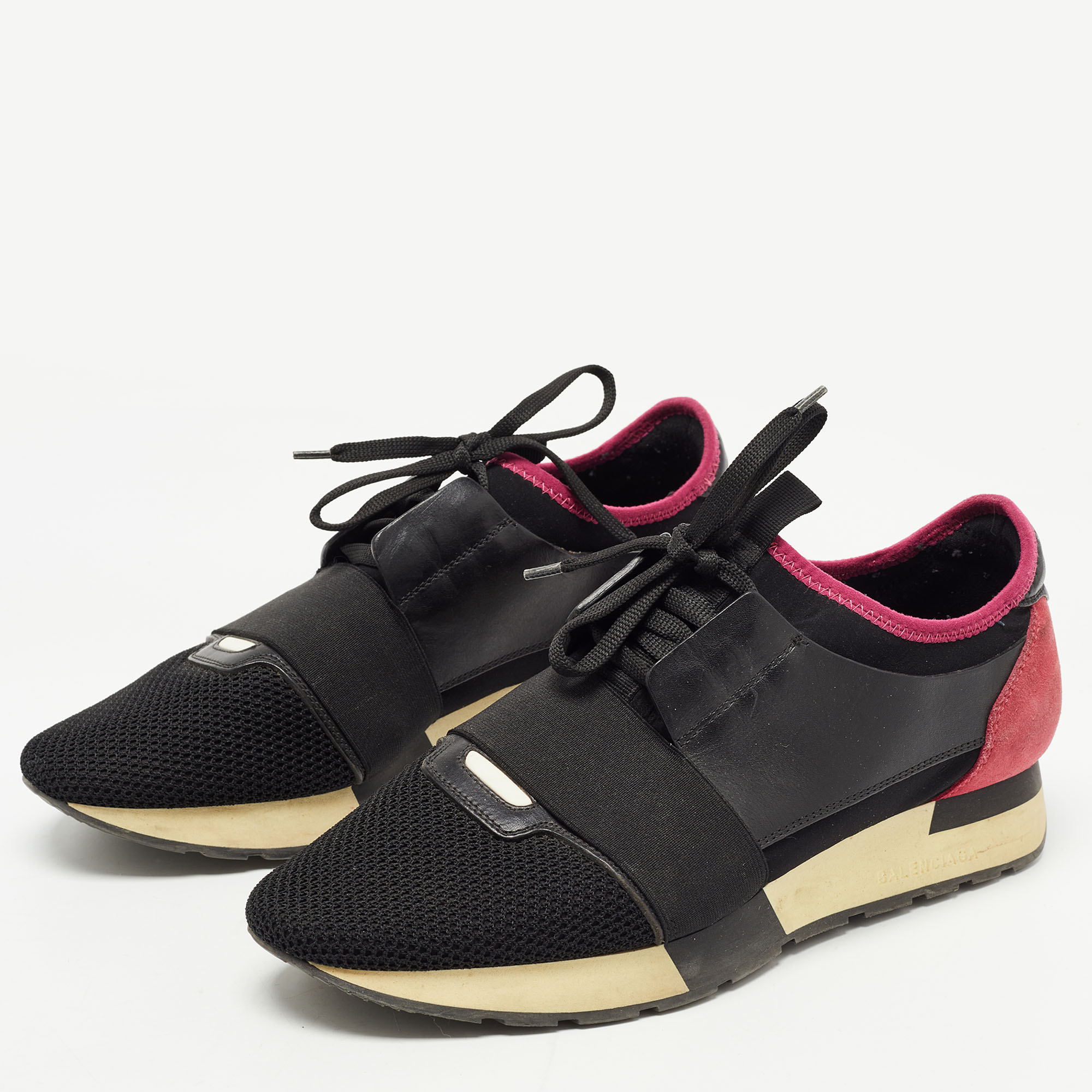 

Balenciaga Black/Pink Mesh and Leather Race Runner Sneakers Size