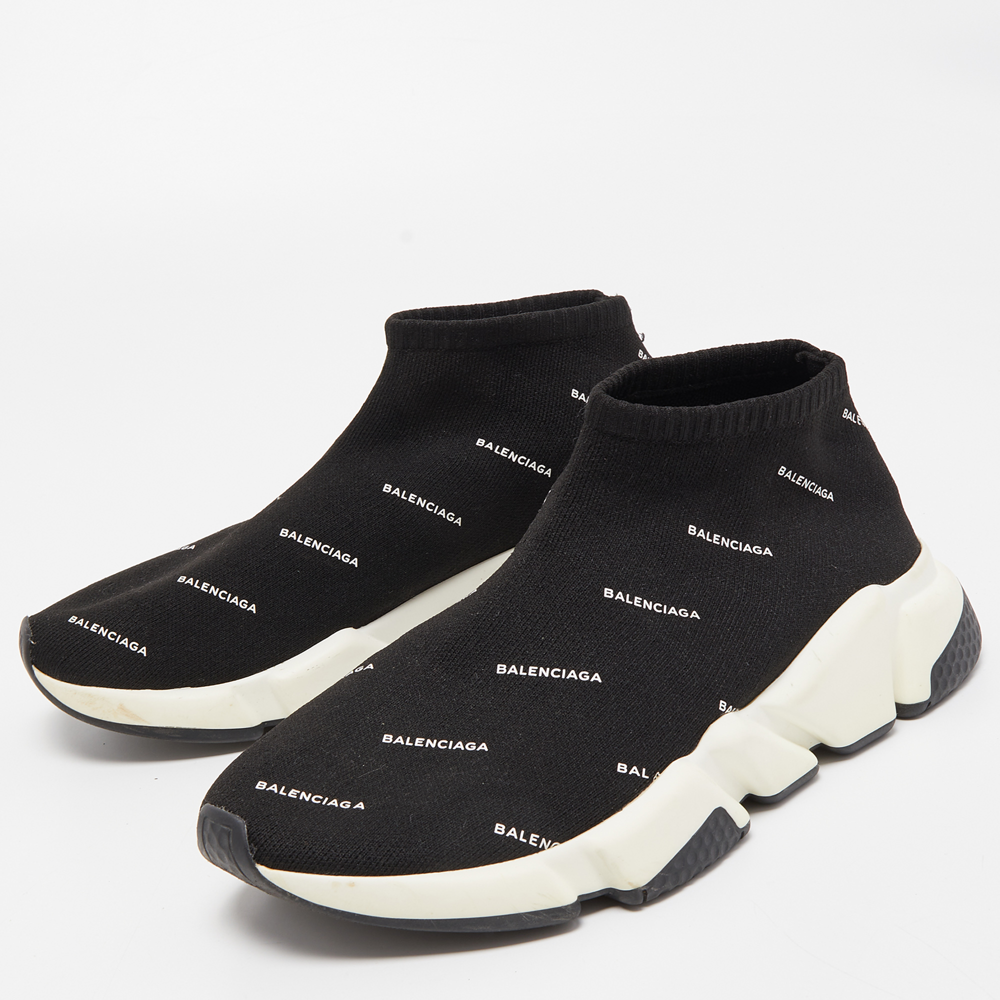 

Balenciaga Black Logo Print Knit Fabric Speed Trainer Sneakers Size