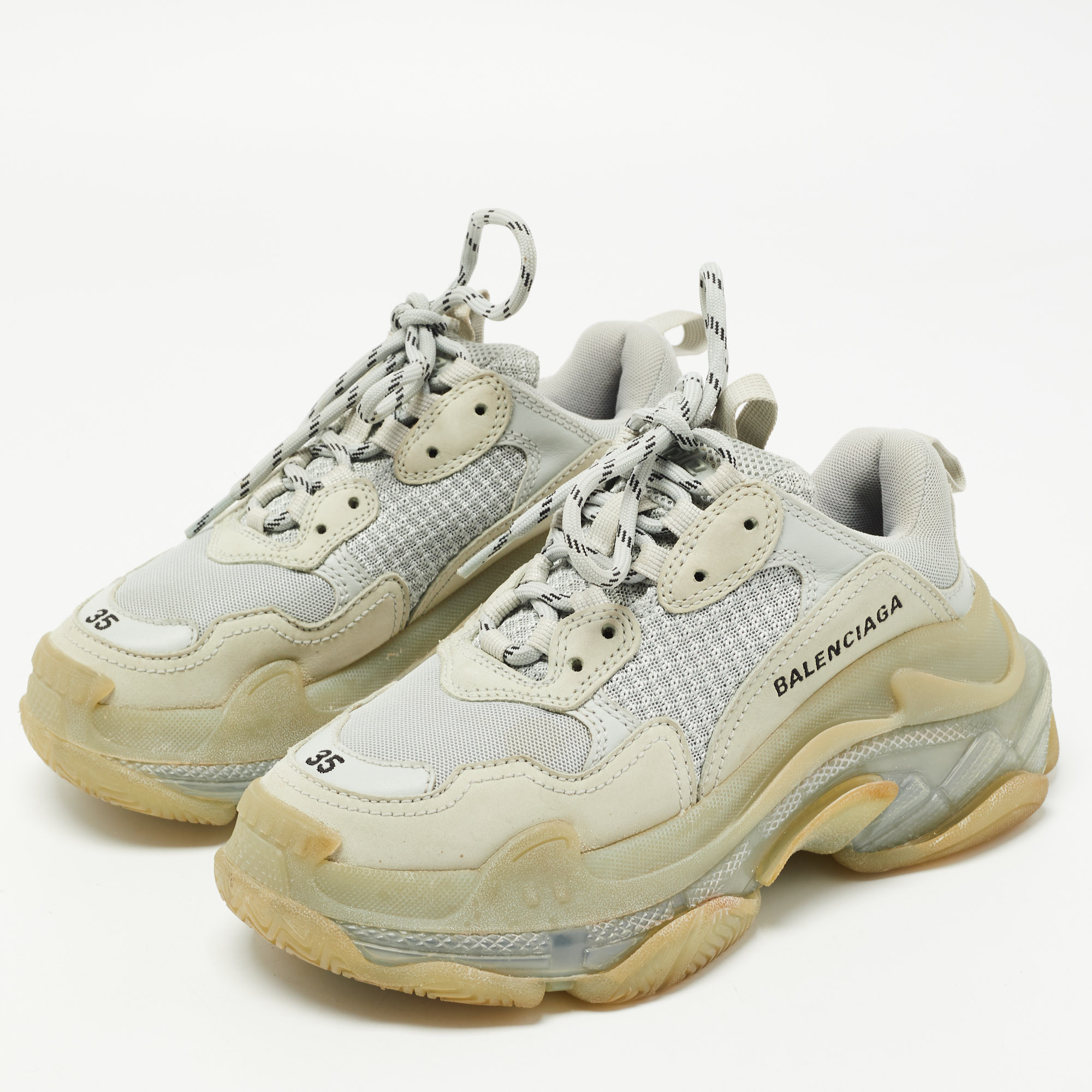 

Balenciaga Grey Mesh and Leather Triple S Clear Sole Sneakers Size