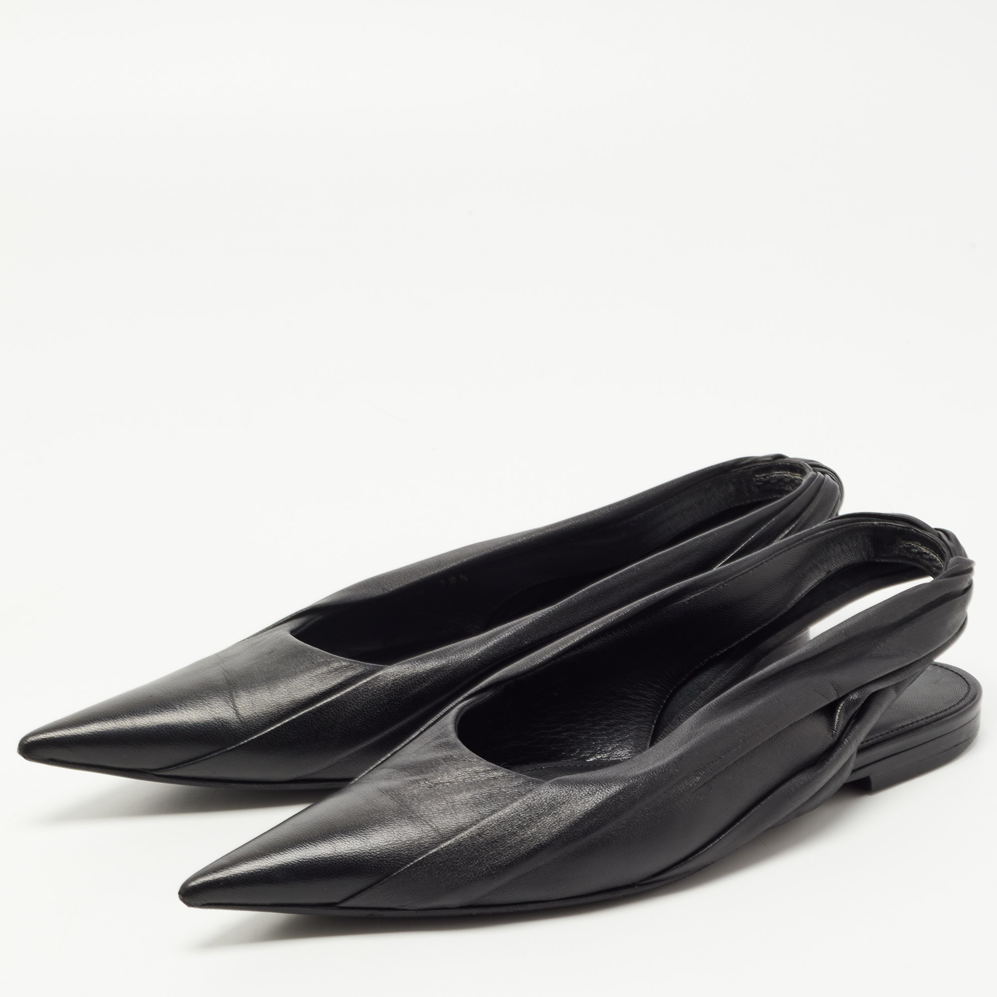 

Balenciaga Black Leather Knife Pointed Toe Slingback Flat Sandals Size