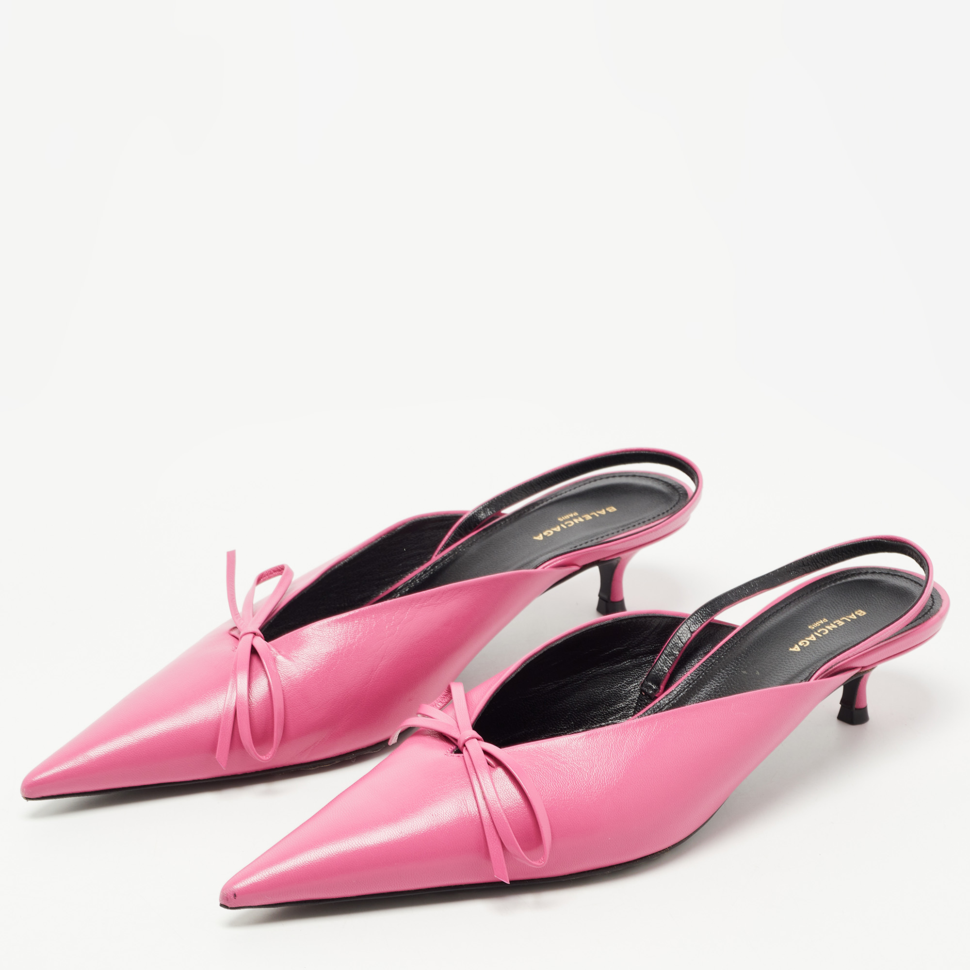 

Balenciaga Pink Leather Bow Knife Slingback Pumps Size