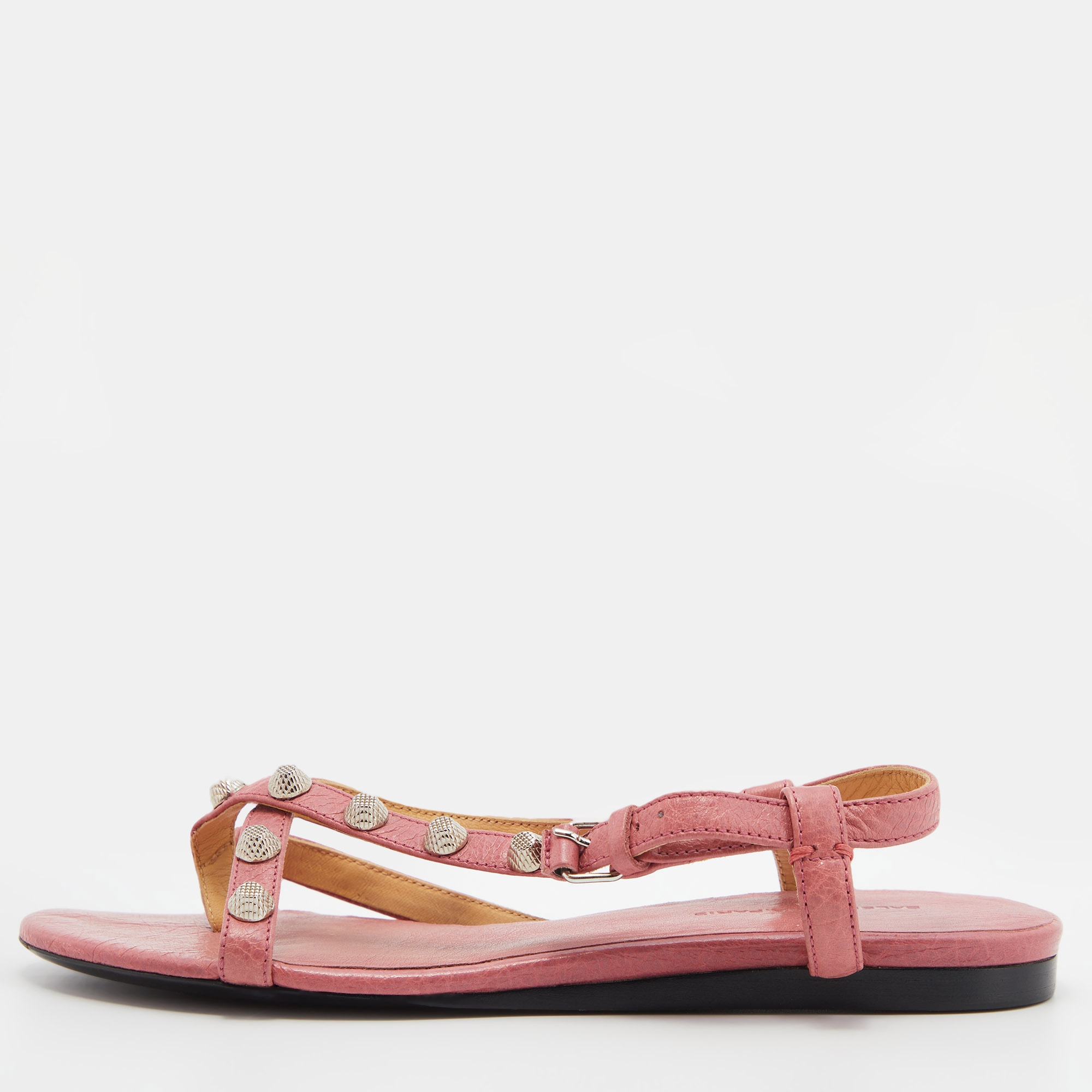 Pre-owned Balenciaga Pink Leather Arena Flat Sandals Size 36