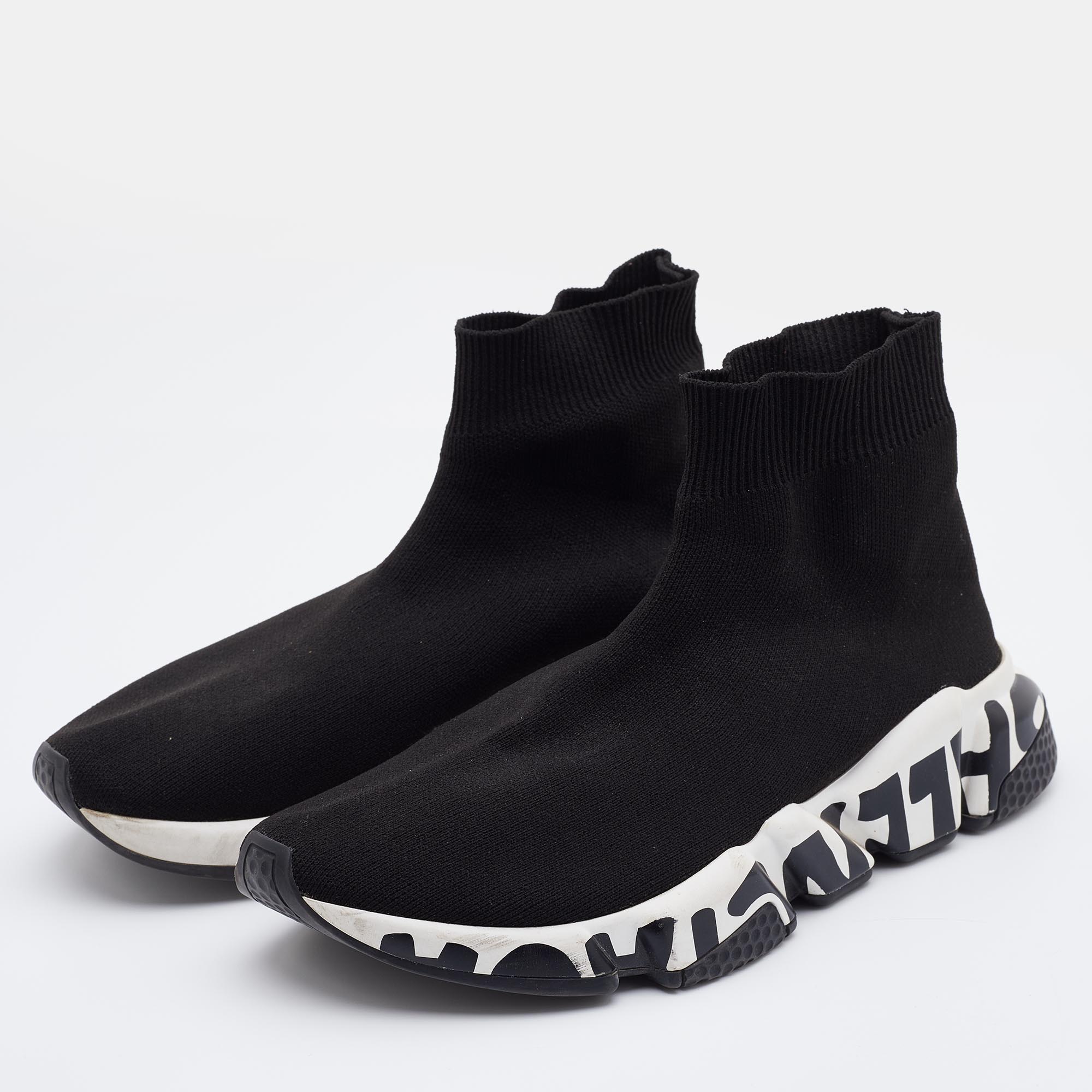 

Balenciaga Black Knit Fabric Speed Trainer High Top Sneakers Size