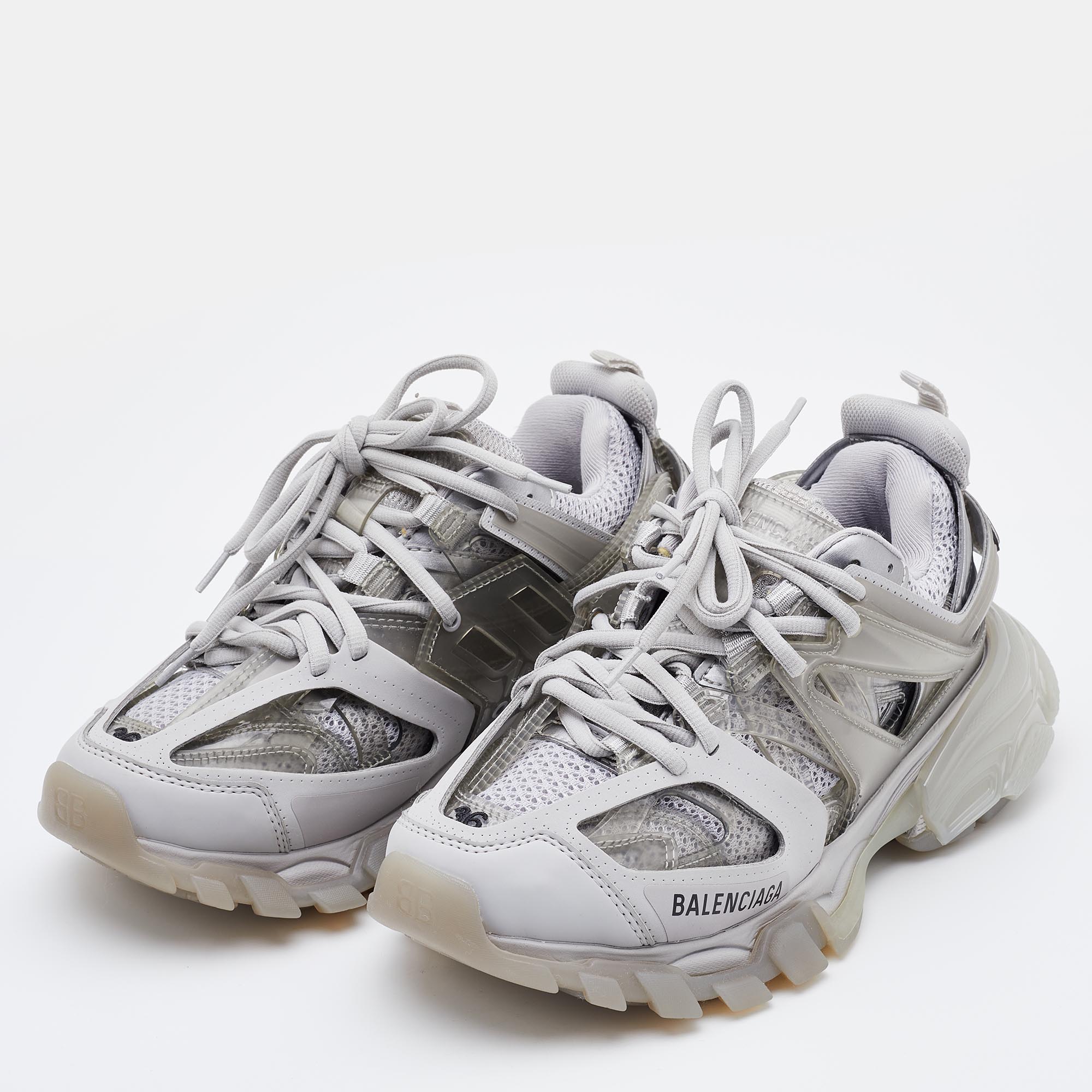 

Balenciaga White Mesh and Leather Track 2 Low Top Sneakers Size, Grey