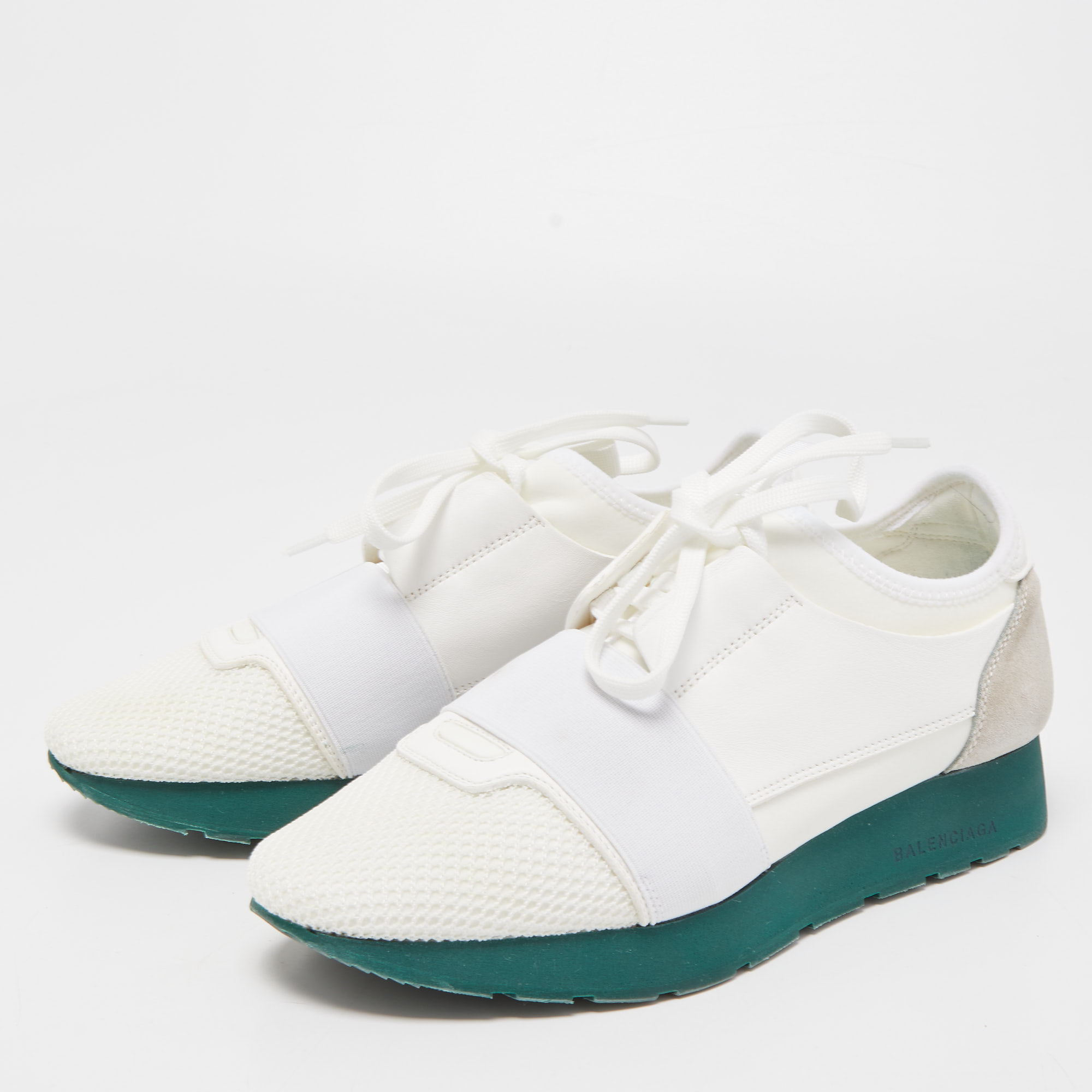 

Balenciaga White Leather Mesh Race Runner Sneakers Size