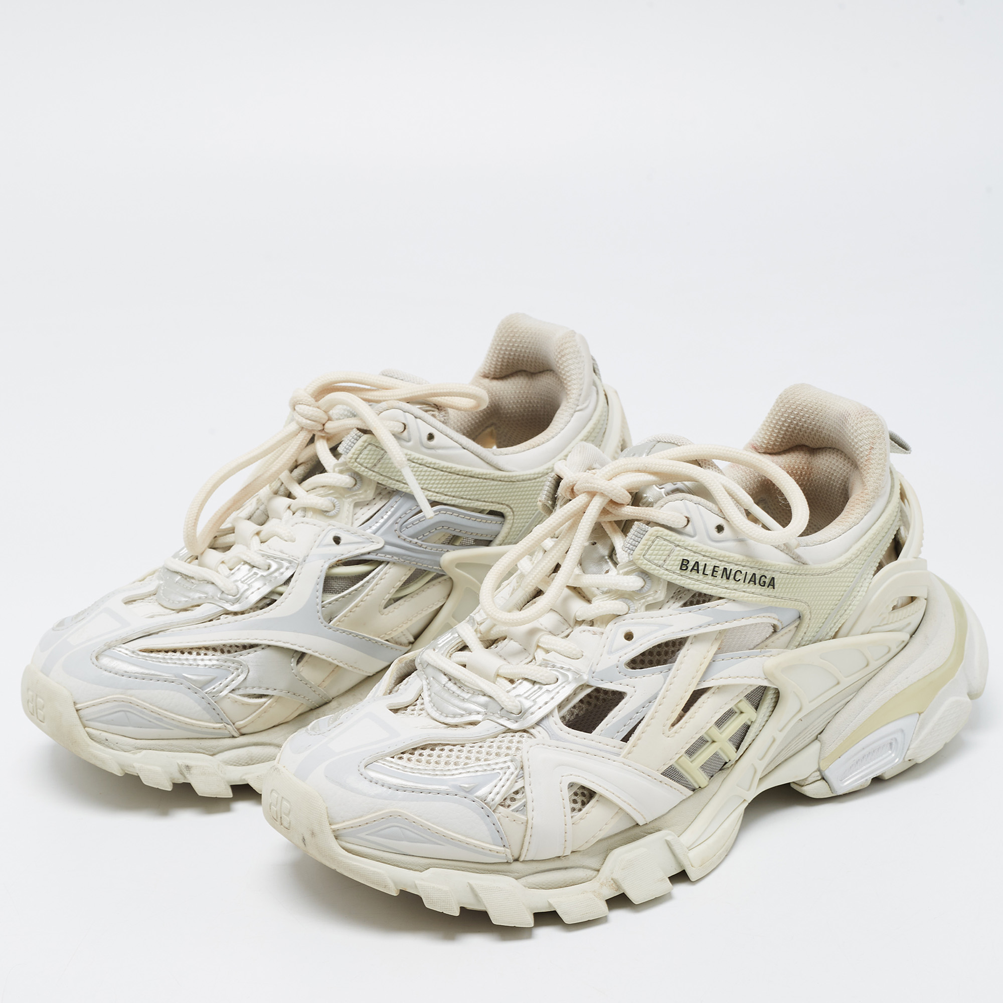 

Balenciaga White/Grey Leather and Mesh Track Sneakers Size