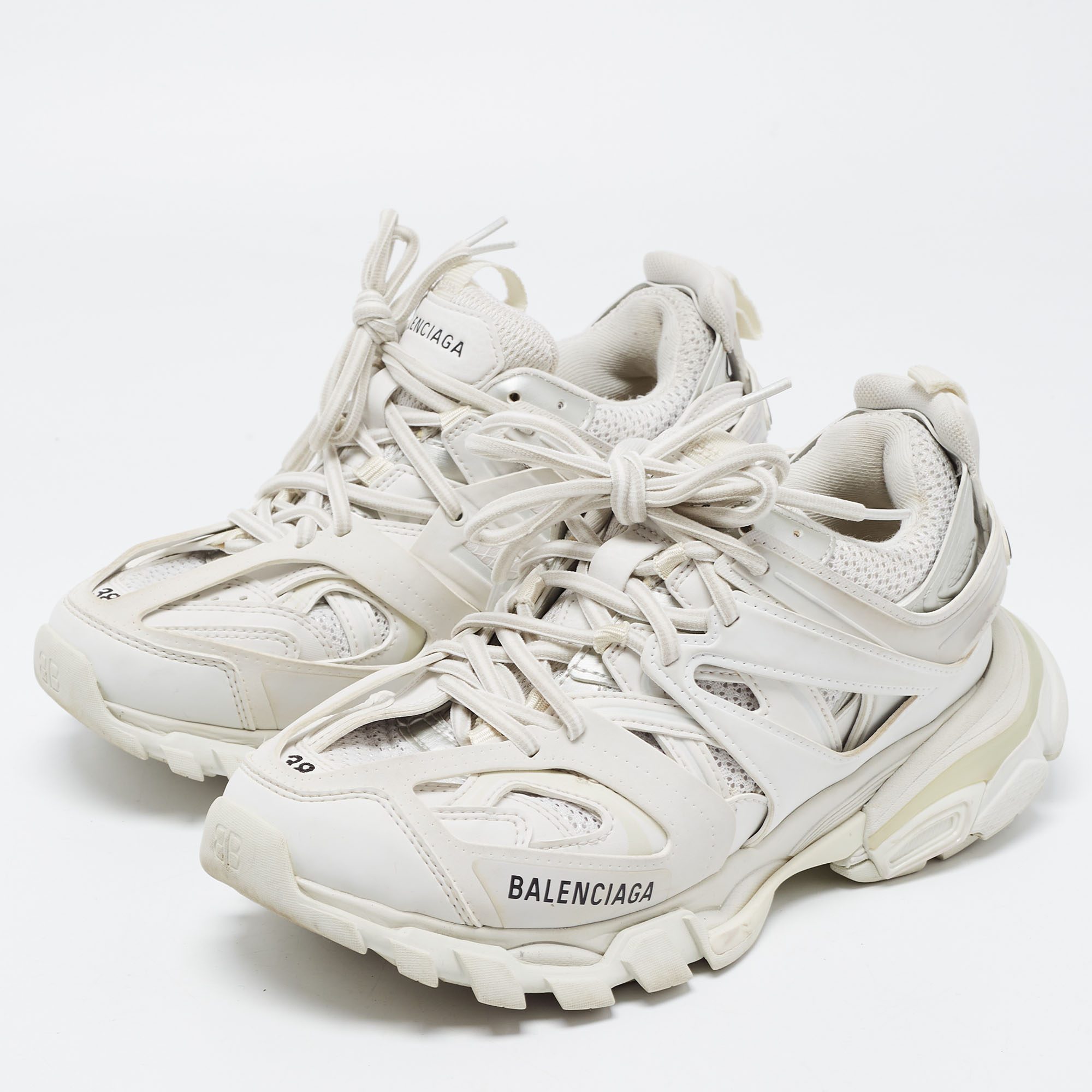 

Balenciaga White Leather and Mesh Track Sneakers Size