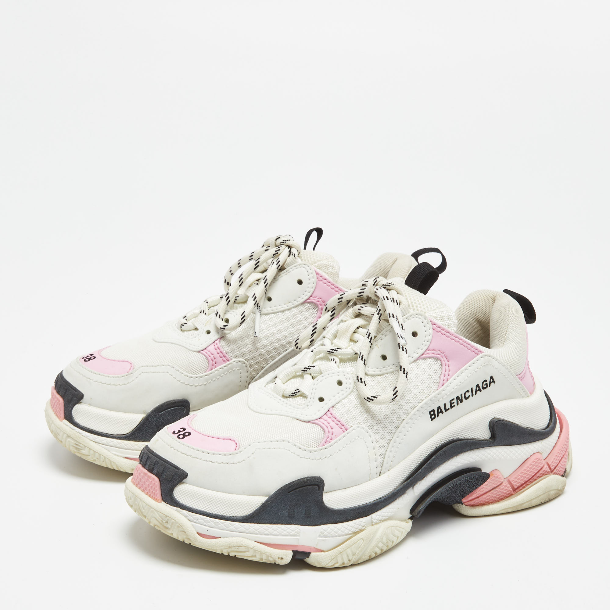 

Balenciaga White/Pink Leather and Mesh Triple S Sneakers Size