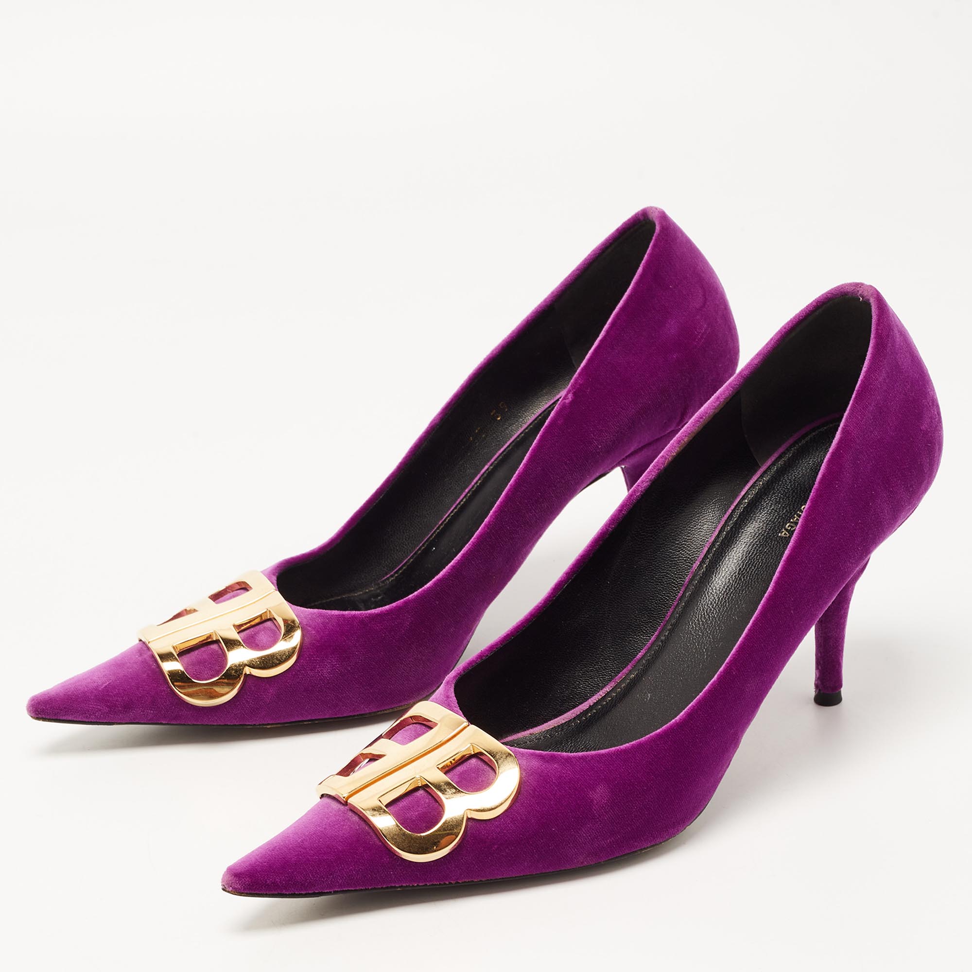 

Balenciaga Purple Velvet Pointed Toe BB Pumps Size