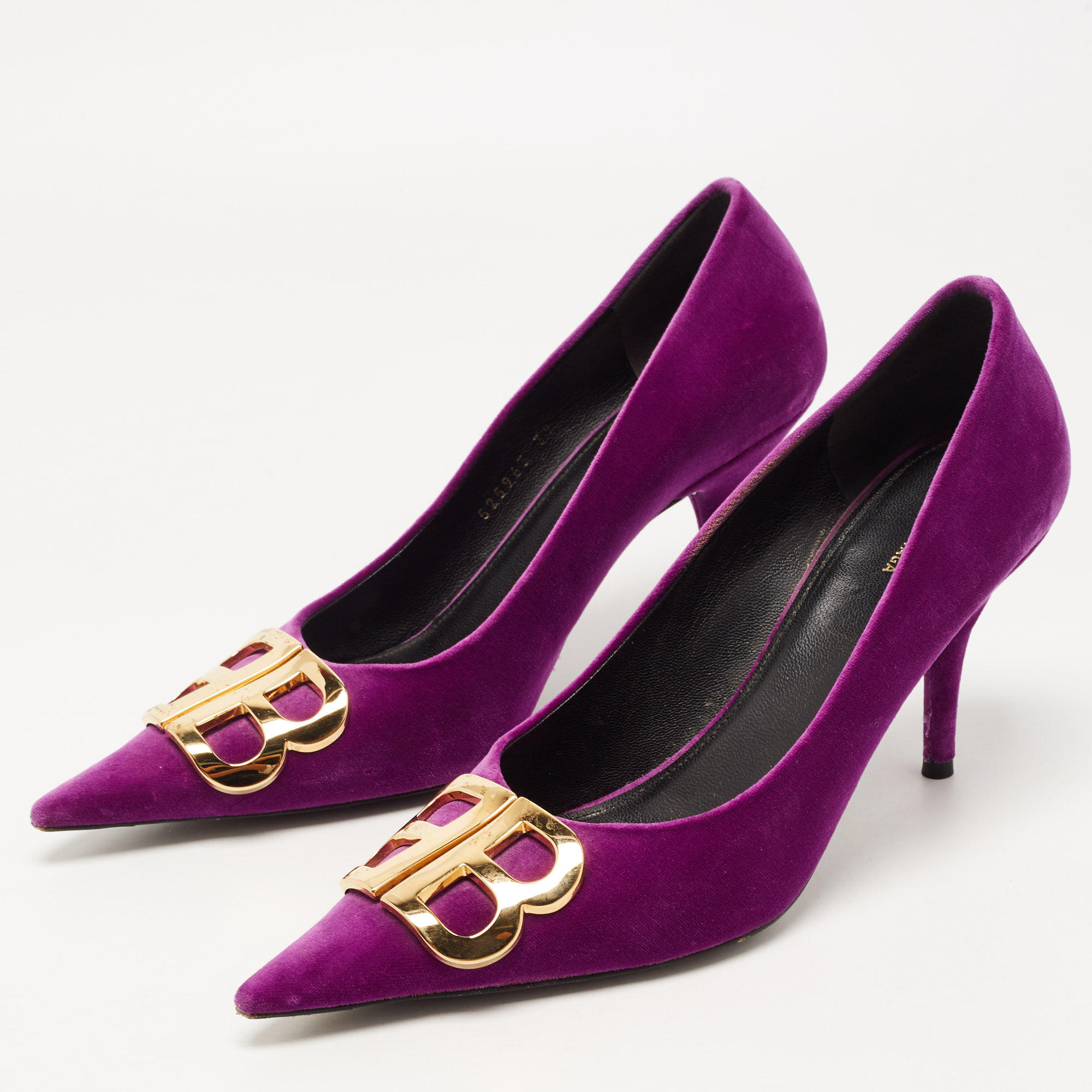 

Balenciaga Purple Velvet BB Pumps Size