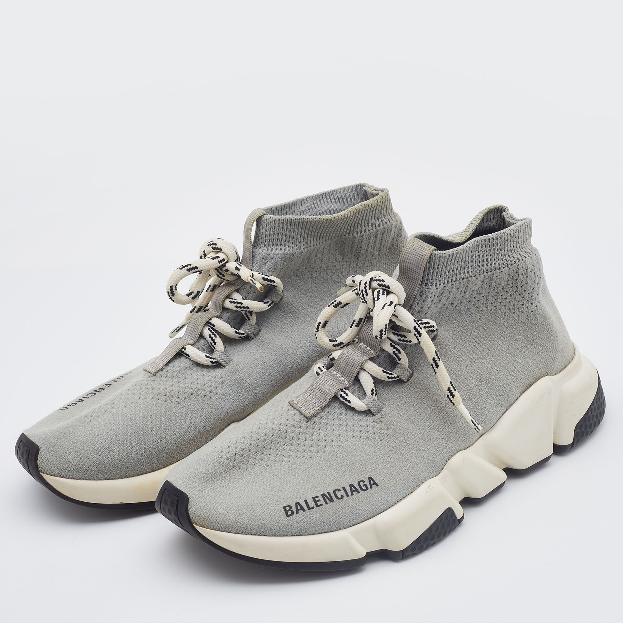 

Balenciaga Grey Knit Fabric Speed Trainer Lace Up Sneakers Size