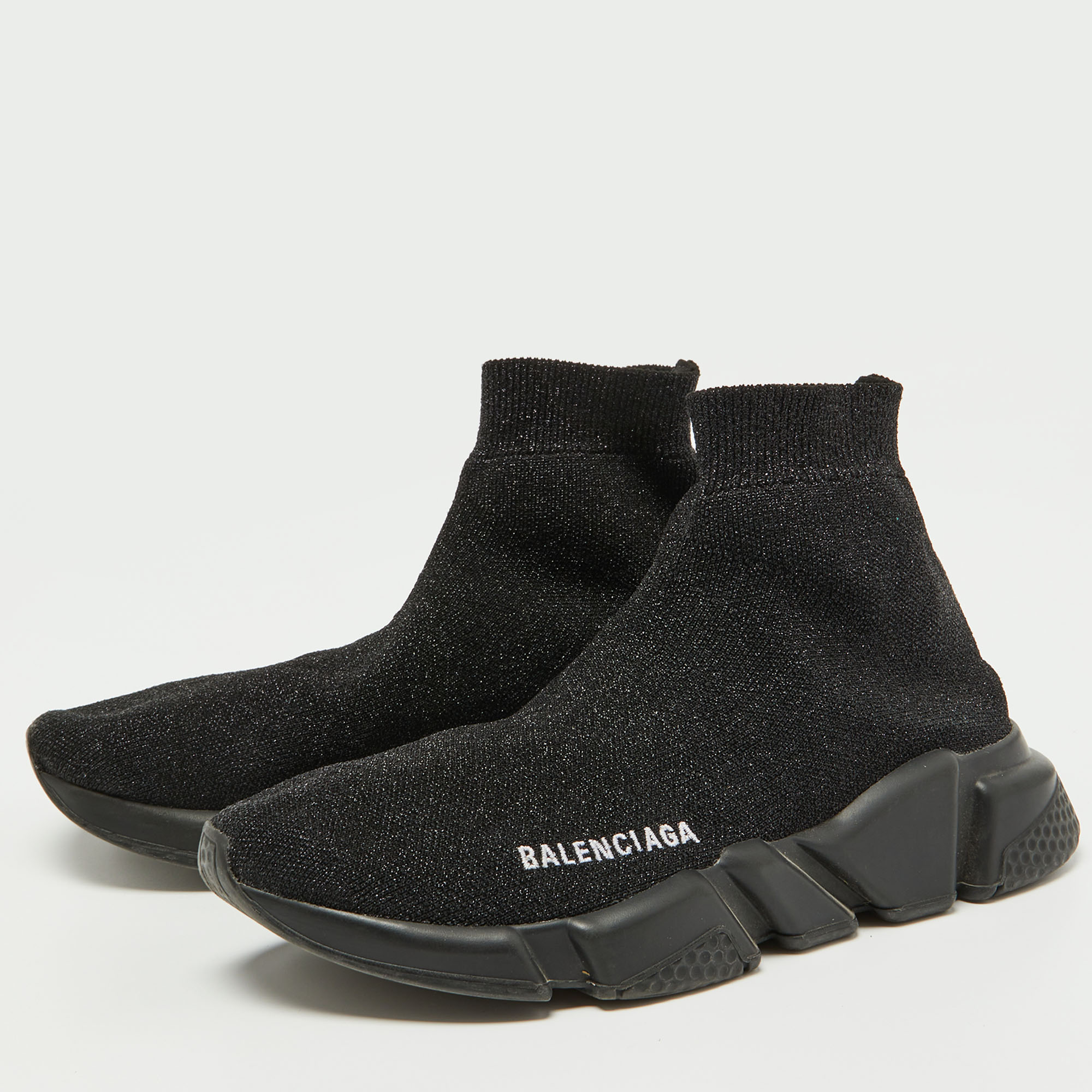 

Balenciaga Black Glitter Knit Fabric Speed Trainer Sneakers Size