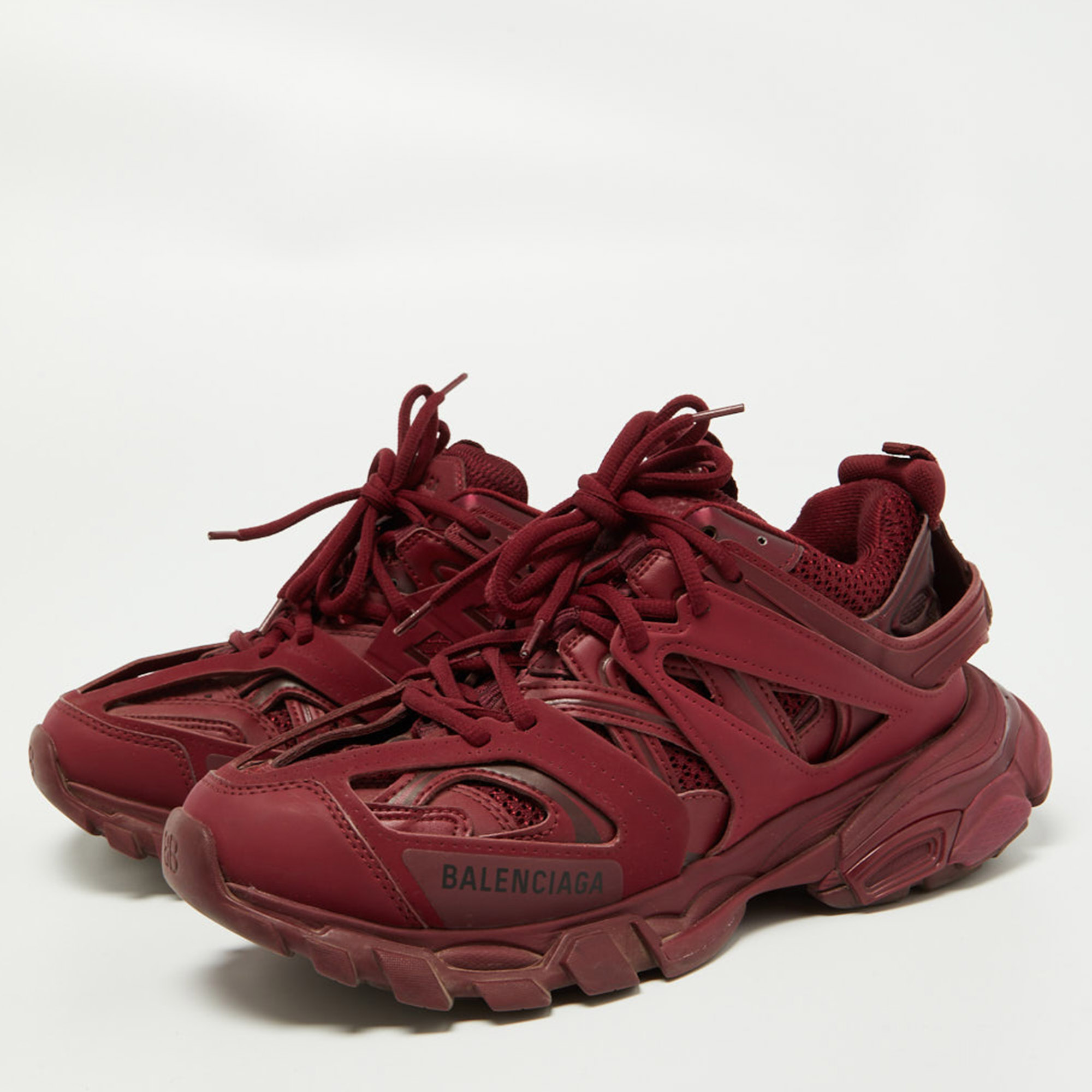 

Balenciaga Burgundy Mesh and Leather Track Sneakers Size