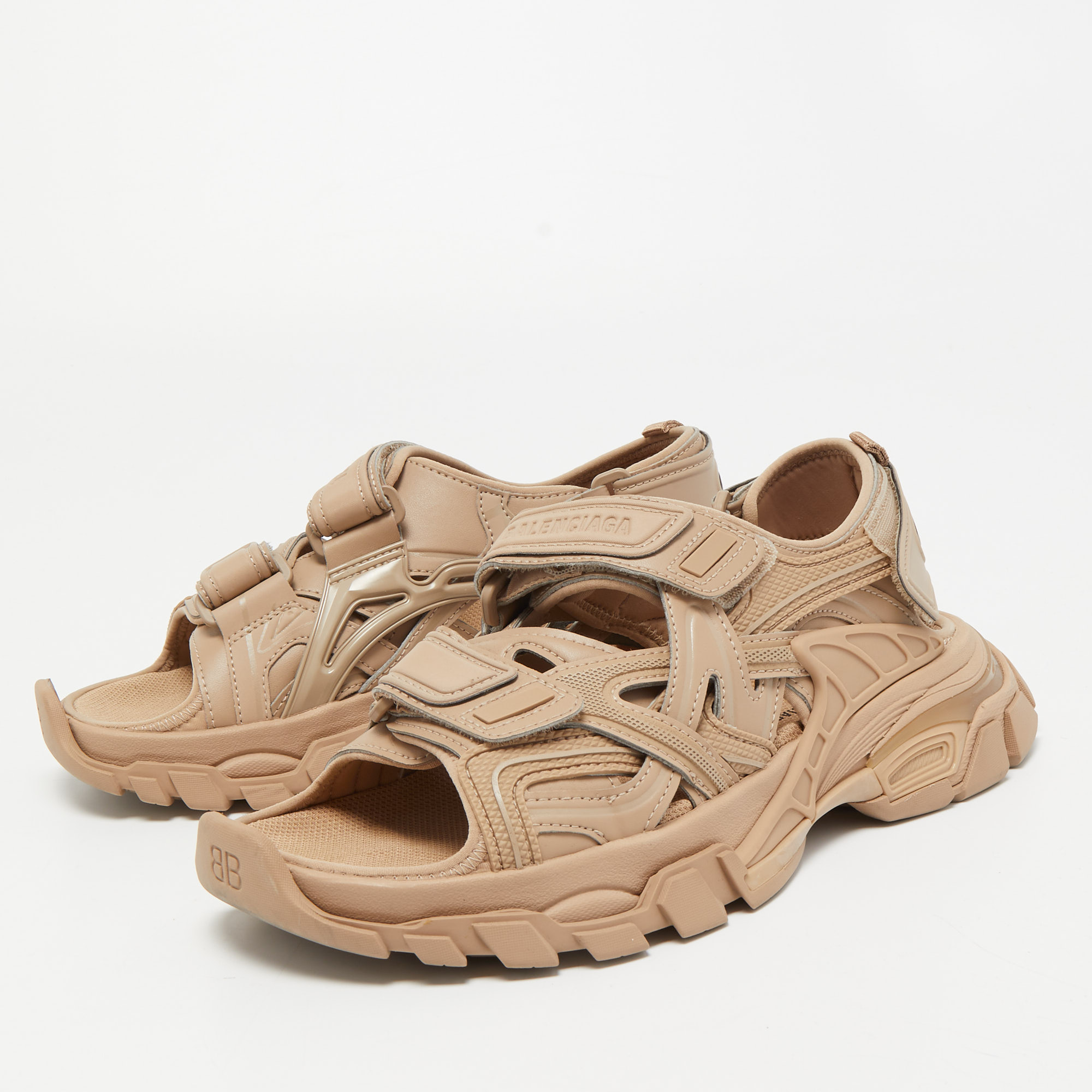 

Balenciaga Beige Rubber and Leather Track Sandals Size