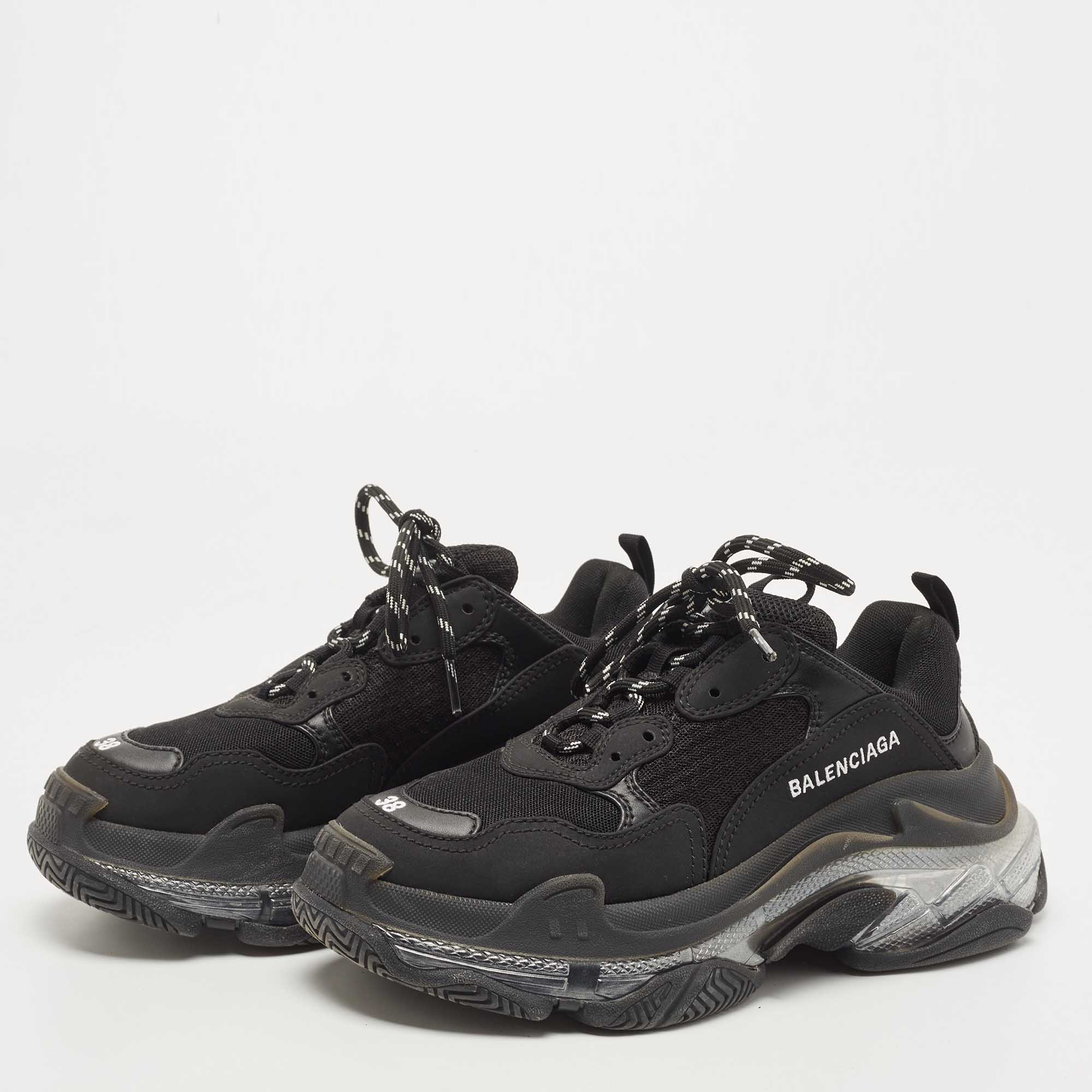 

Balenciaga Black Mesh and Leather Triple S Clear Sneakers Size