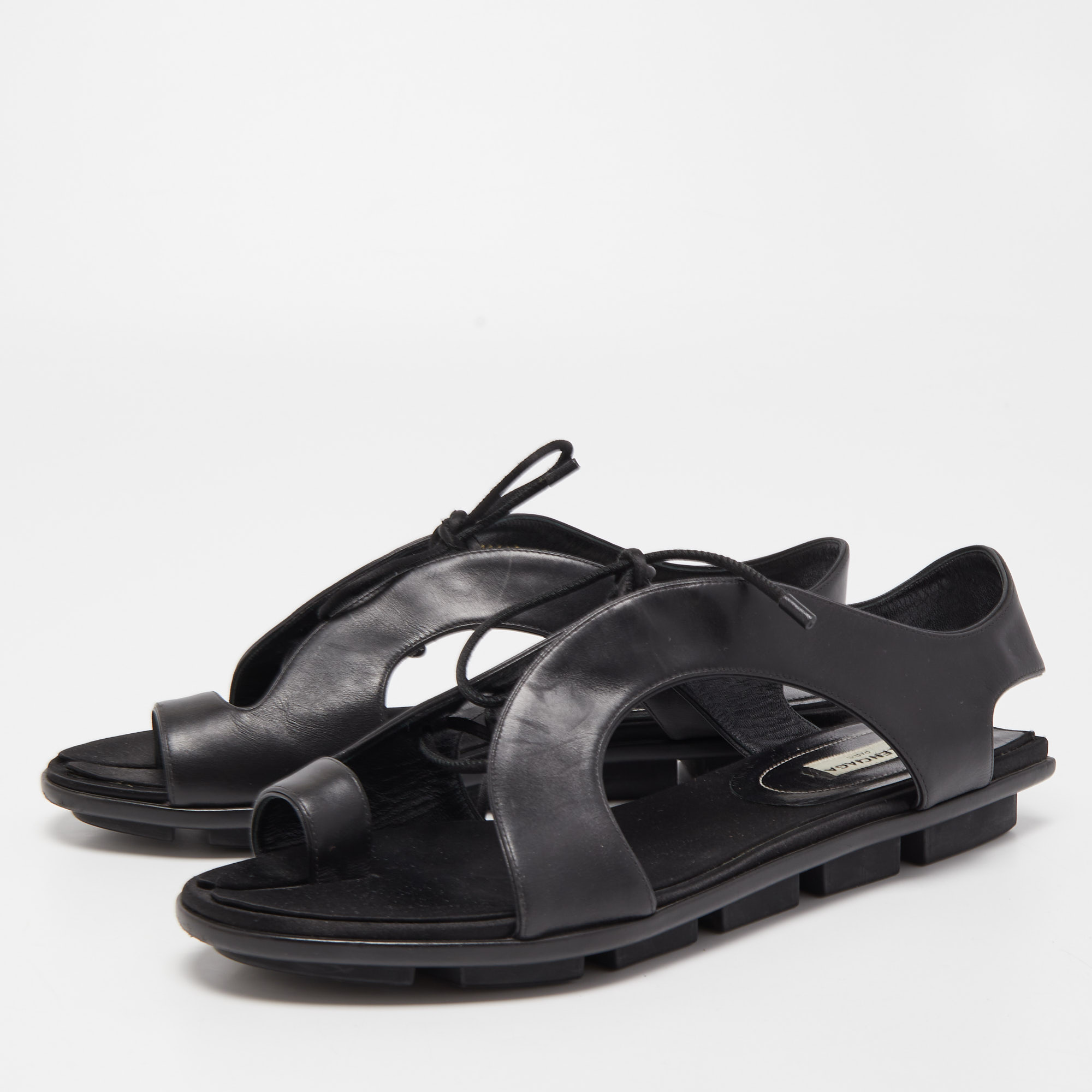 

Balenciaga Black Leather Thong Flat Sandals Size