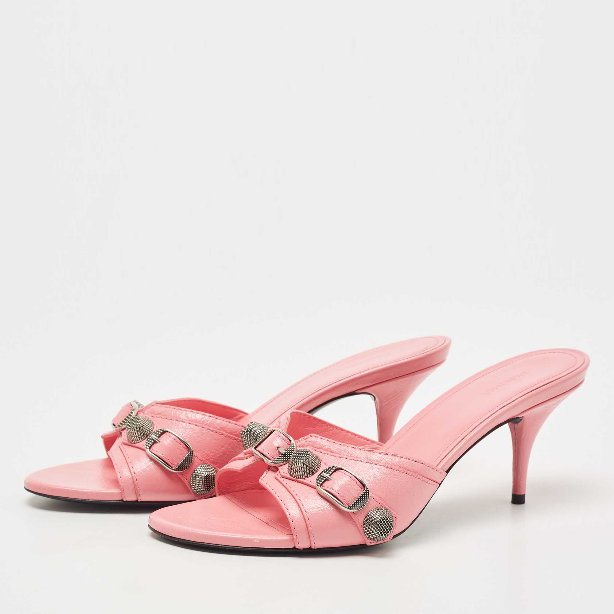 

Balenciaga Pink Leather Cagole Slide Sandals Size
